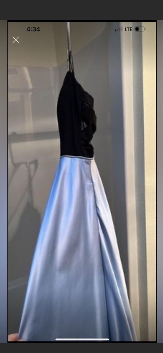 Size 12 Prom Satin Light Blue Floor Length Maxi on Queenly