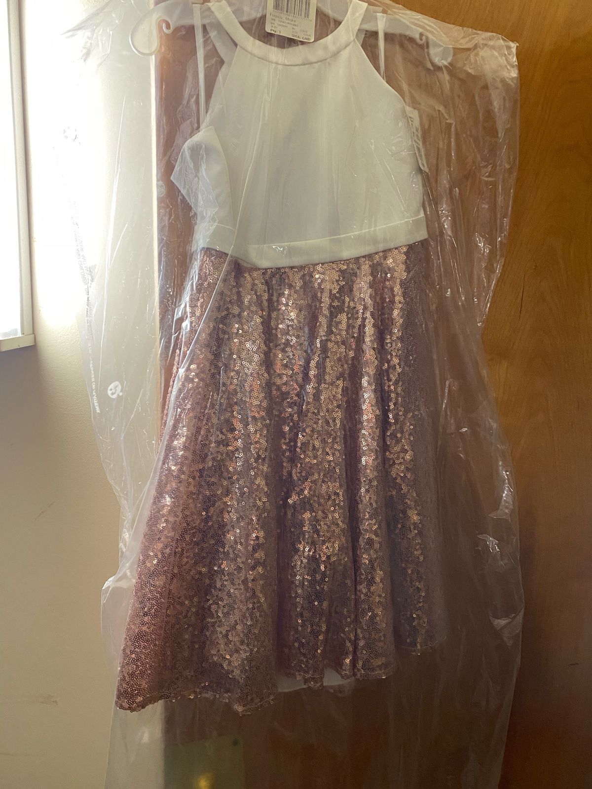 Girls Size 7 Pageant Gold A-line Dress on Queenly