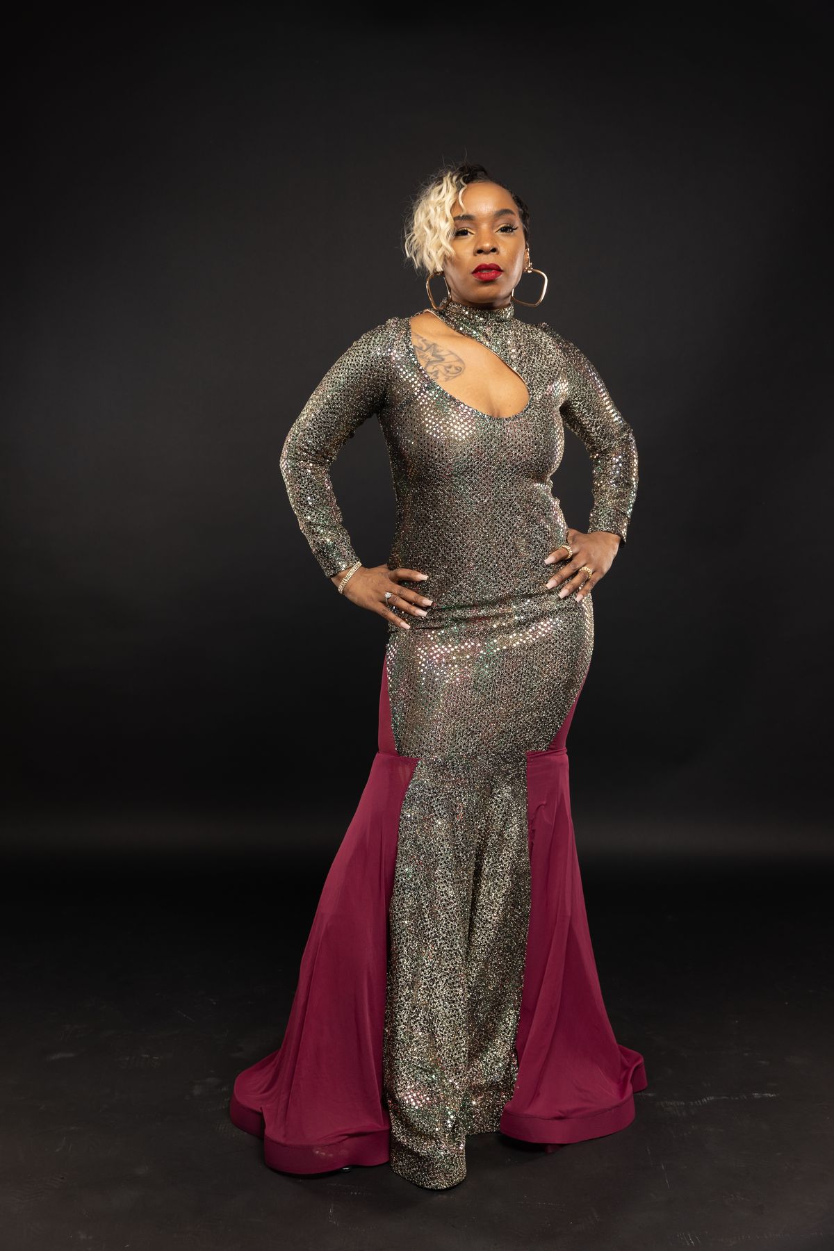 MYSTiiK Styles Size 6 Sheer Burgundy Multicolor Mermaid Dress on Queenly