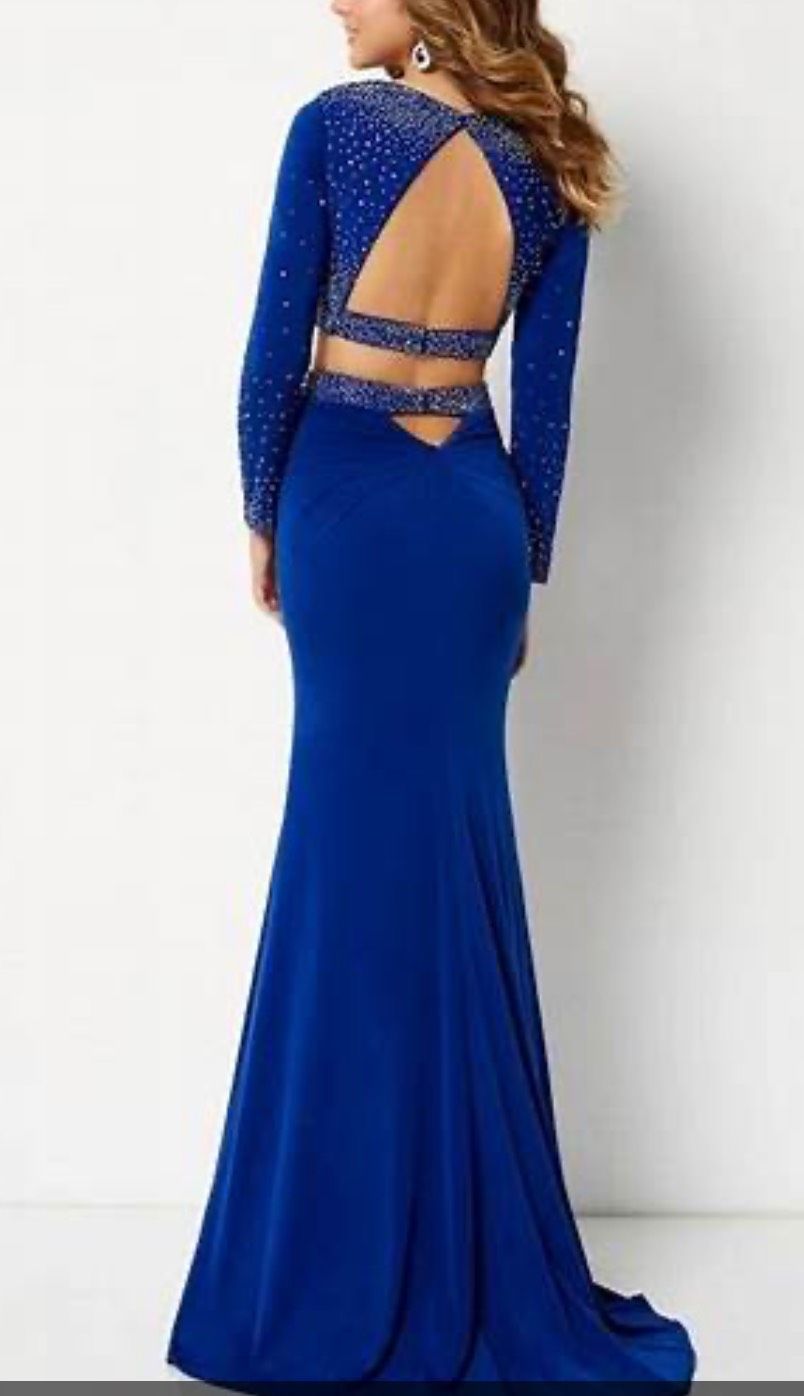 Studio 17 Size 0 Prom Long Sleeve Sequined Royal Blue Floor Length Maxi on Queenly