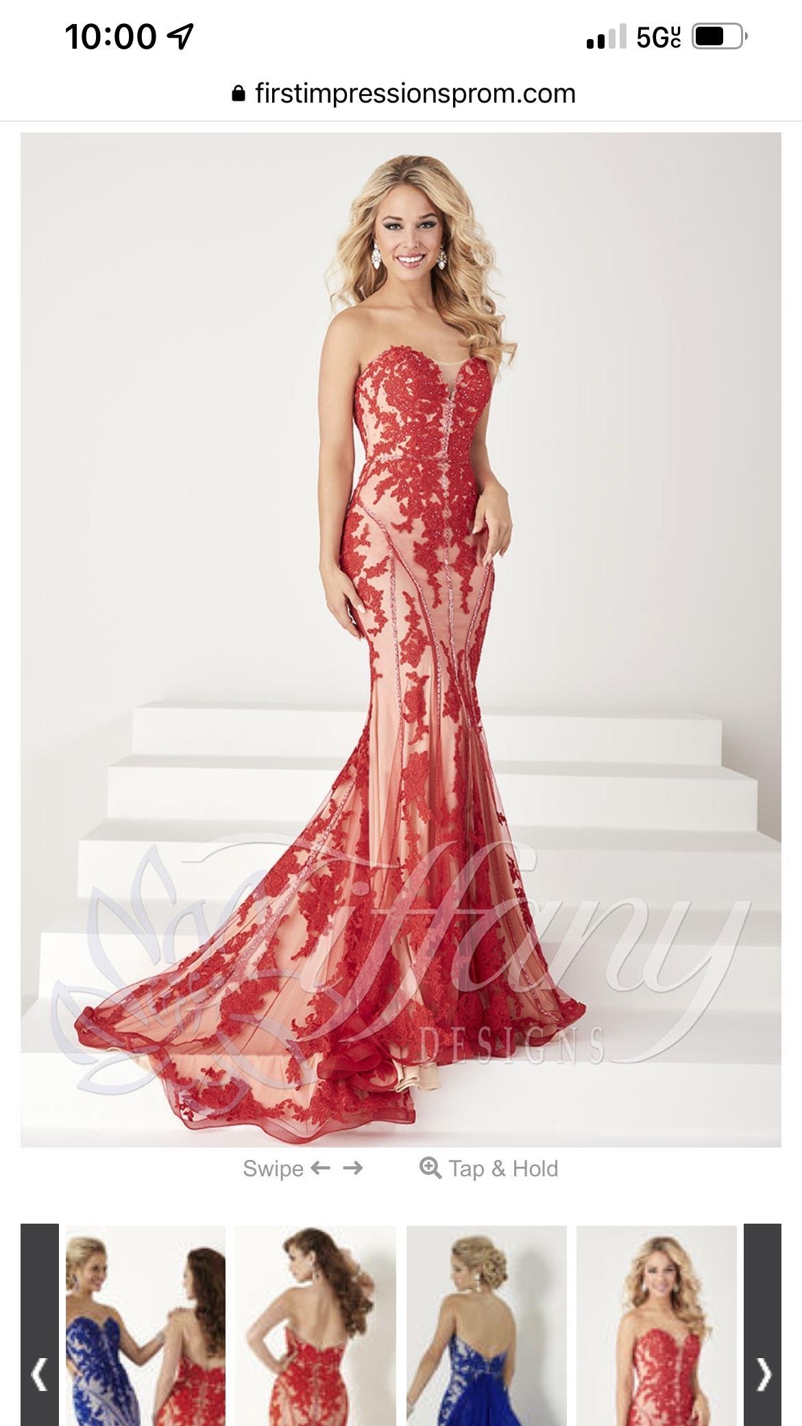 Tiffany Designs Size 0 Prom Lace Red Mermaid Dress on Queenly