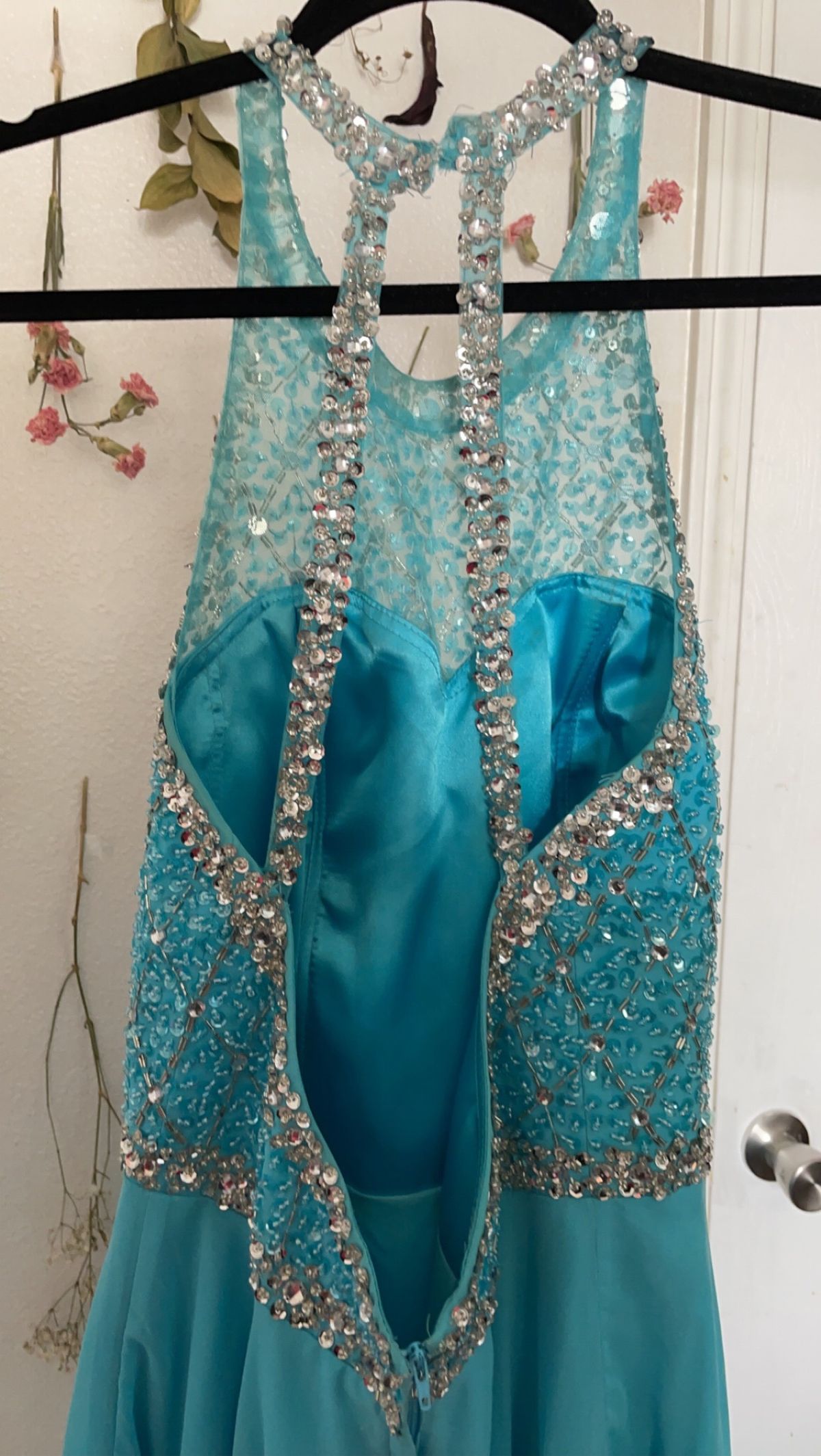 Size 6 Prom Sequined Light Blue Dress With Train on Queenly