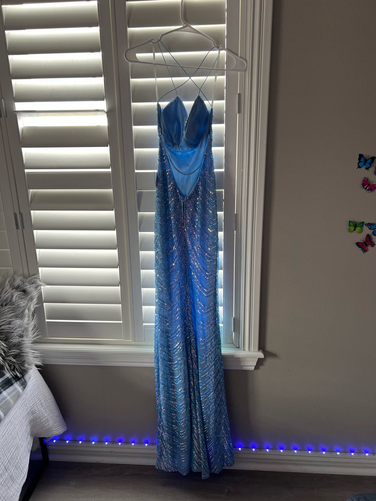 Windsor Size XS Prom Sequined Blue Dress With Train on Queenly