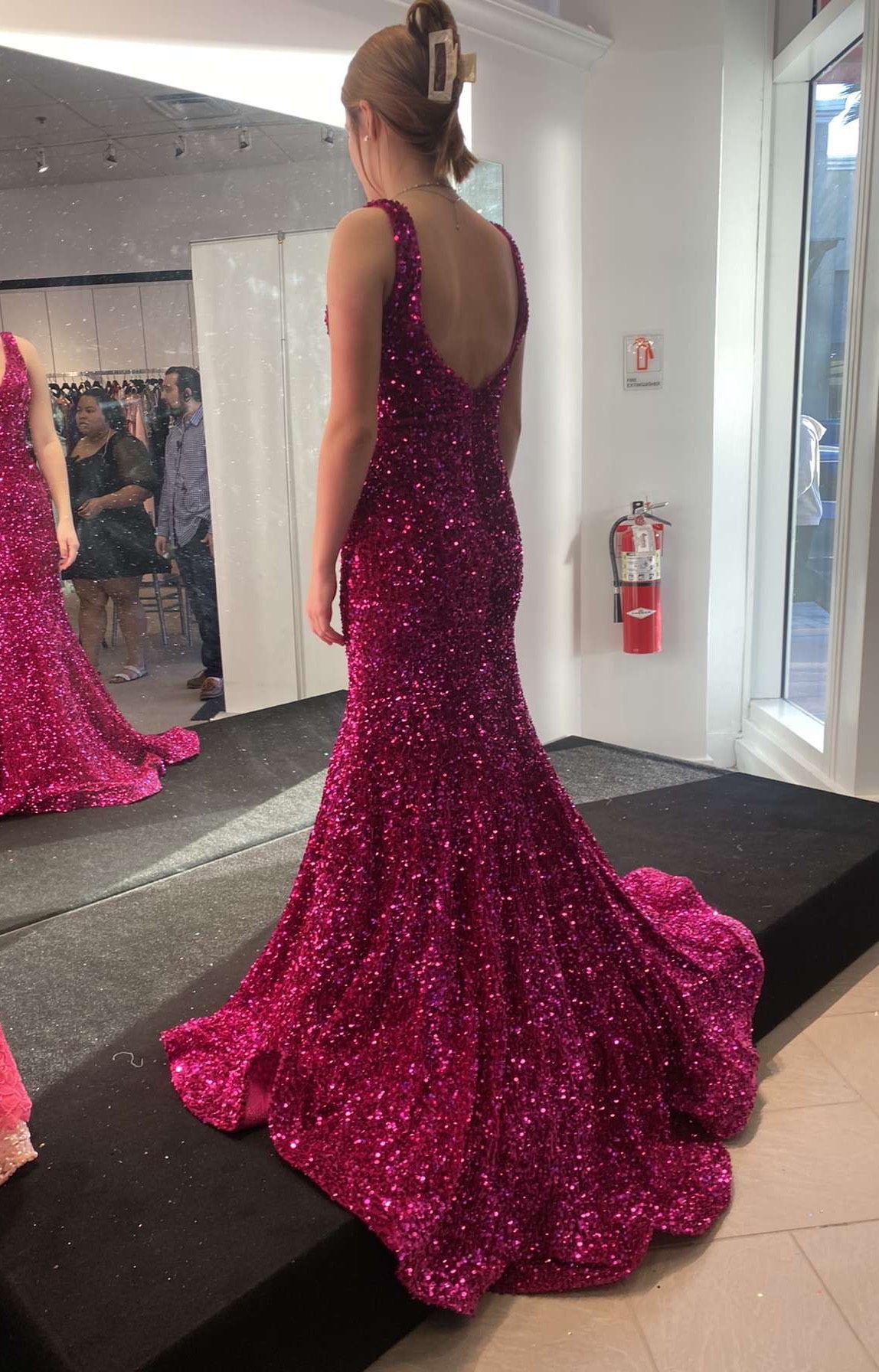 Size 2 Prom Sequined Hot Pink Mermaid Dress on Queenly