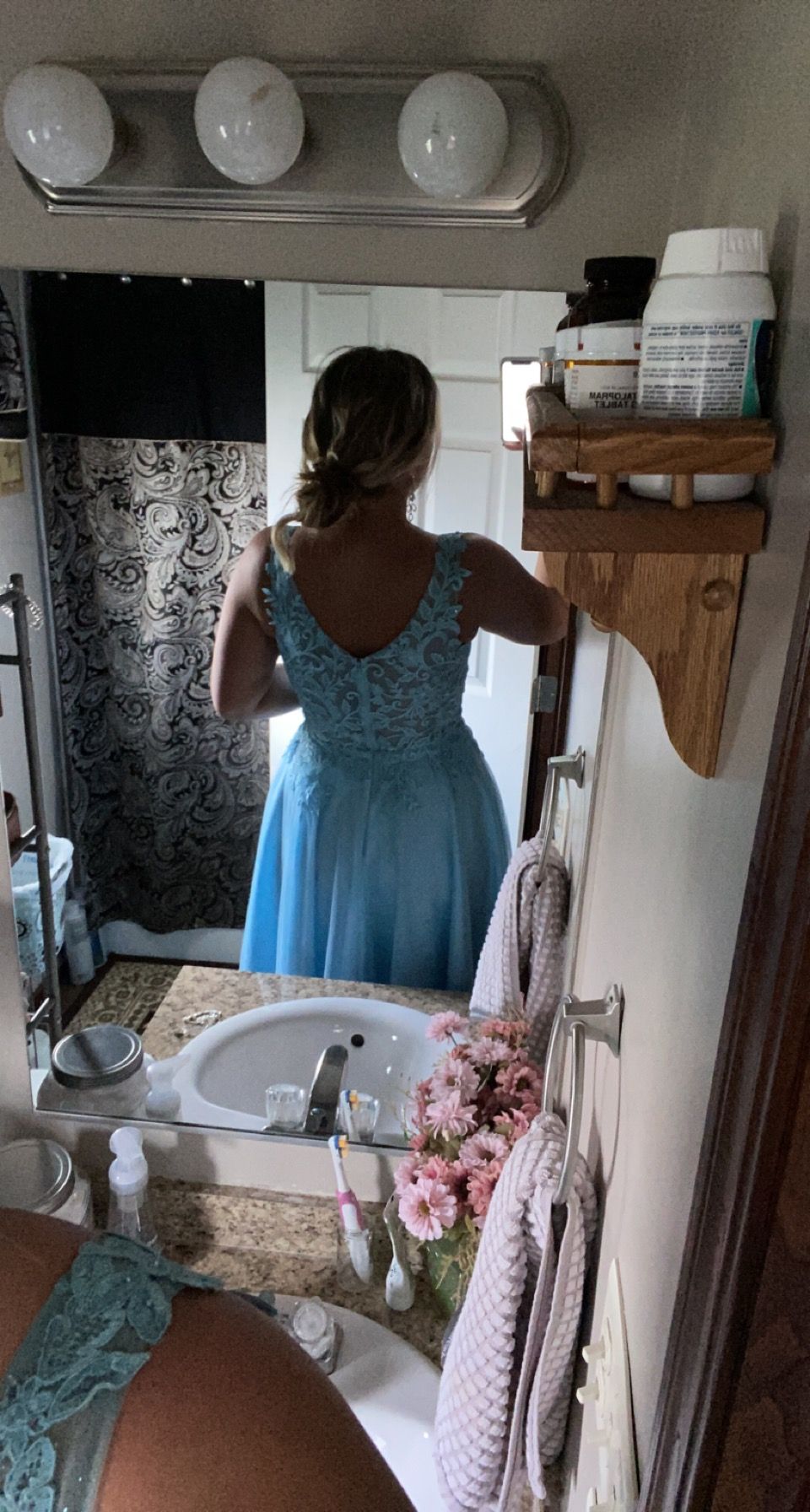 Size 10 Prom Lace Light Blue A-line Dress on Queenly