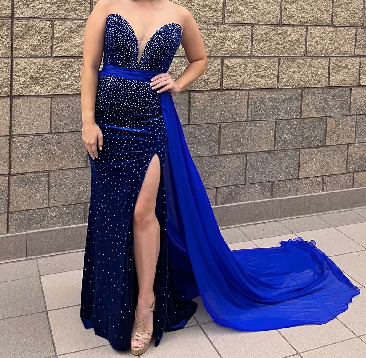 Johnathan Kayne Size 6 Prom Blue Side Slit Dress on Queenly