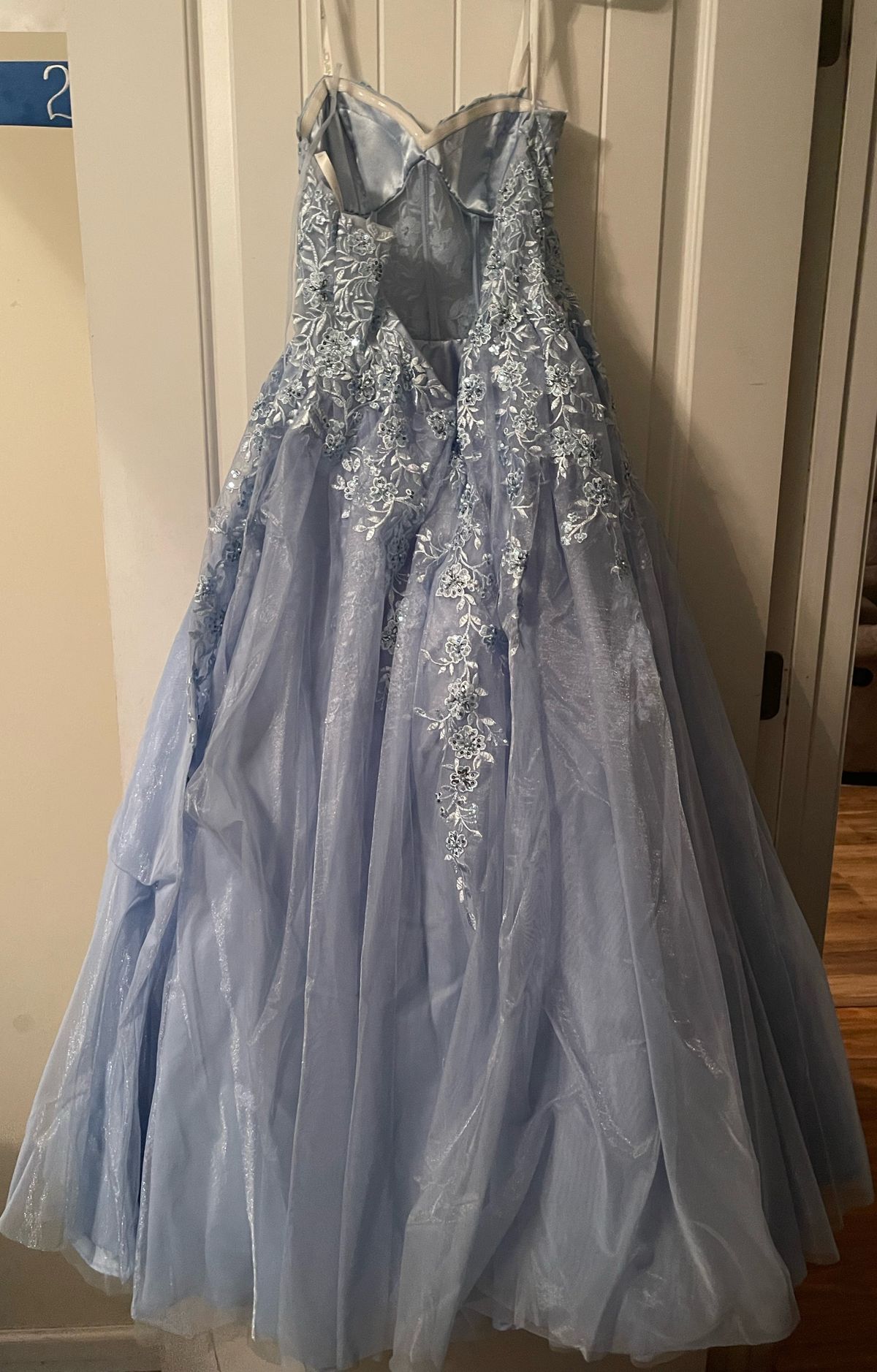 Jovani Size 00 Bridesmaid Strapless Lace Light Blue Ball Gown on Queenly