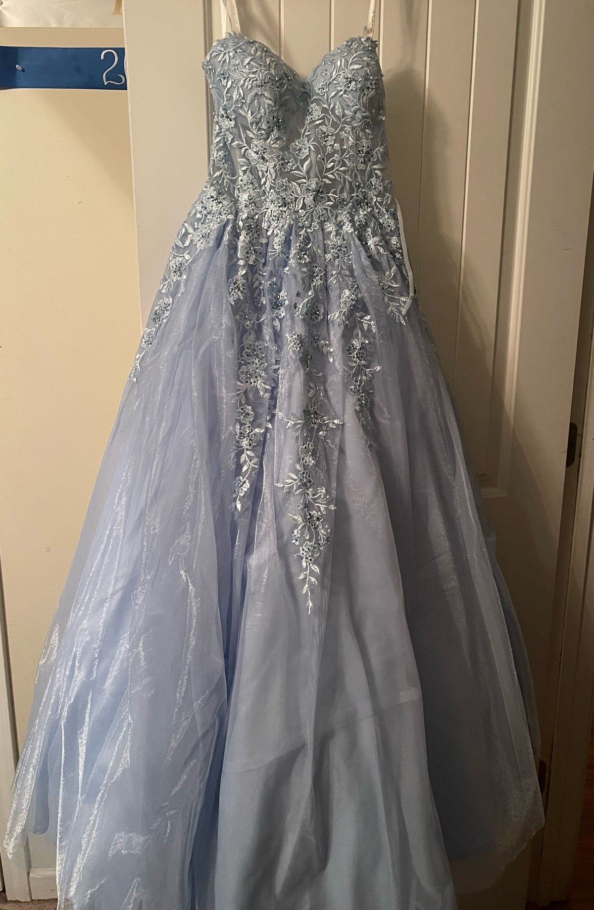 Jovani Size 00 Bridesmaid Strapless Lace Light Blue Ball Gown on Queenly