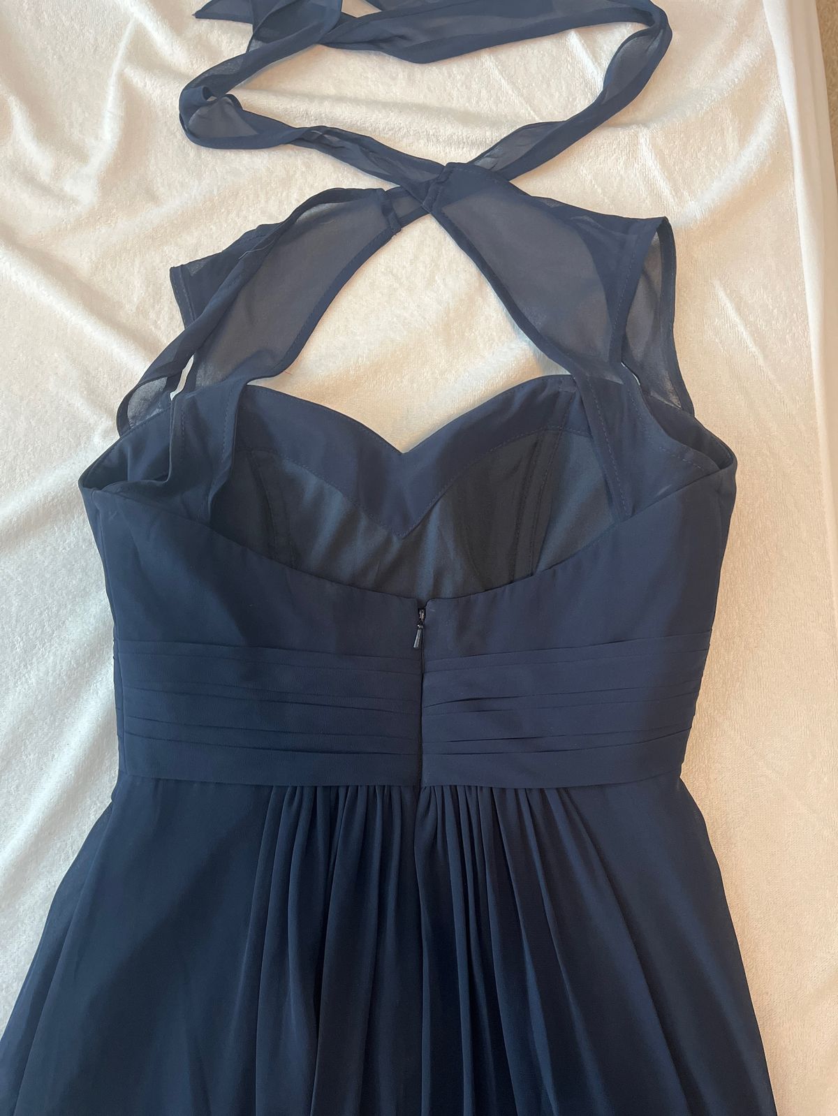 Bill Levkoff Size 4 Bridesmaid Sheer Navy Blue A-line Dress on Queenly