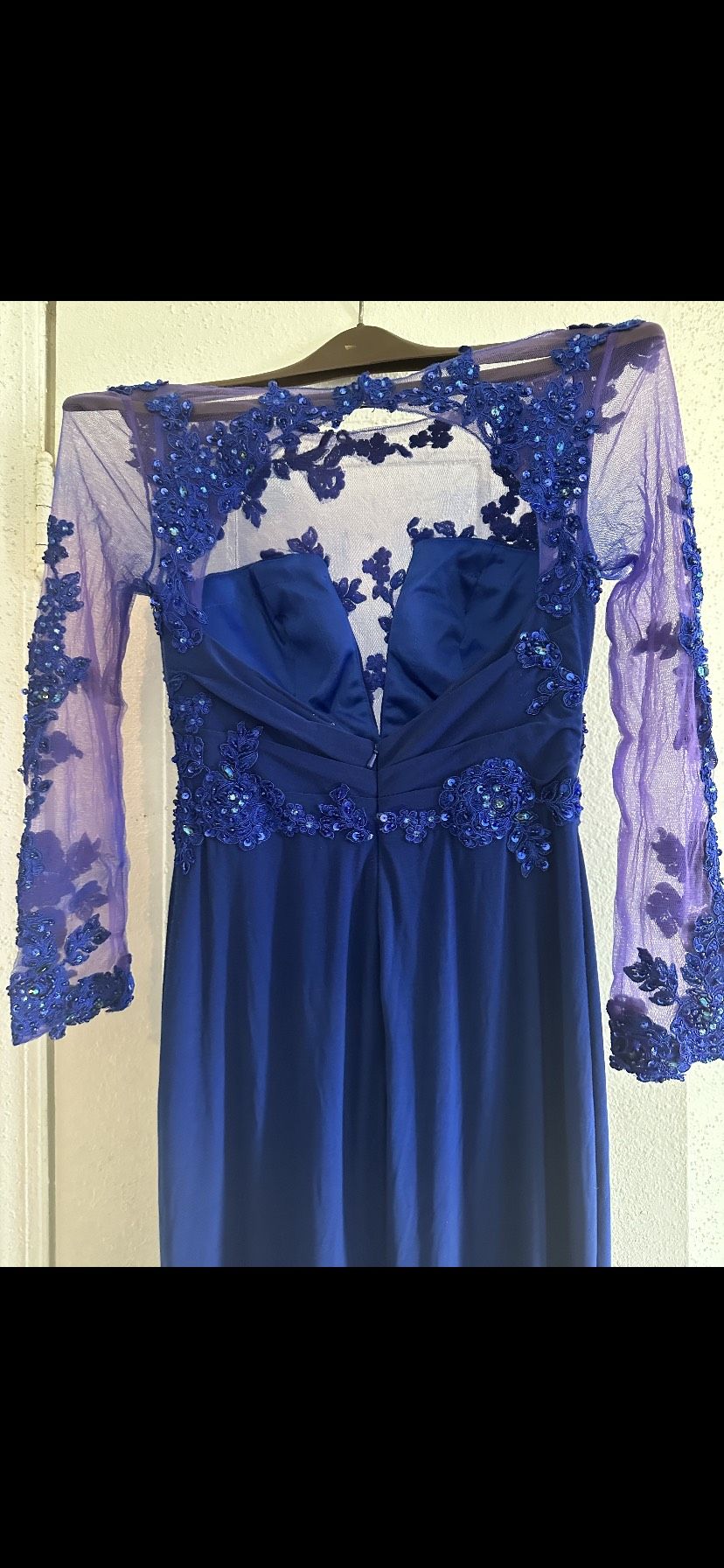 Size 8 Prom Long Sleeve Sequined Royal Blue Floor Length Maxi on Queenly