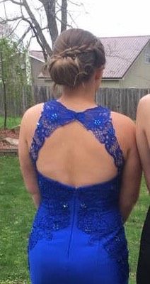 David's Bridal Size 10 Prom Lace Royal Blue Mermaid Dress on Queenly
