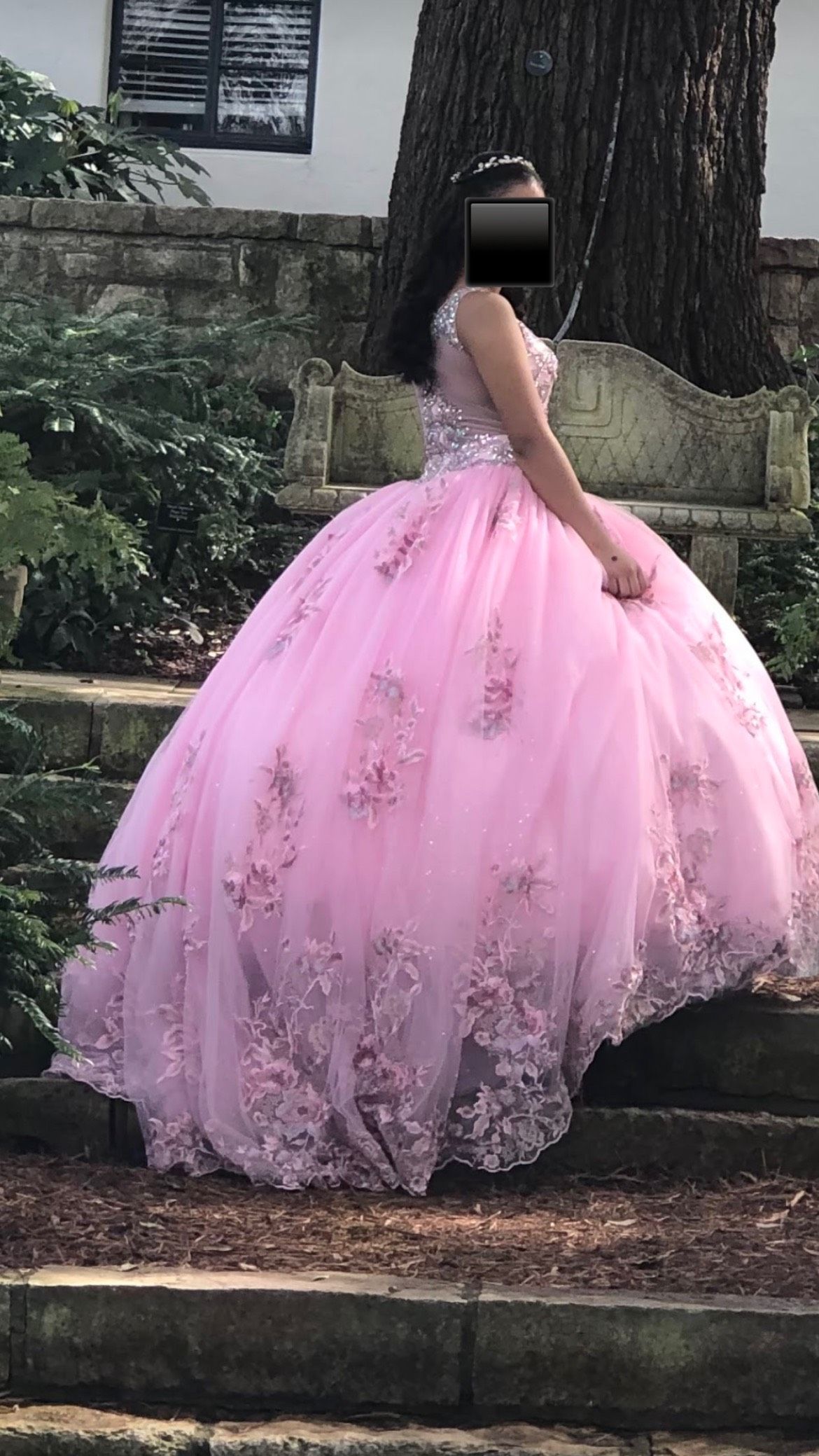 Size 0 Prom Lace Pink Ball Gown on Queenly