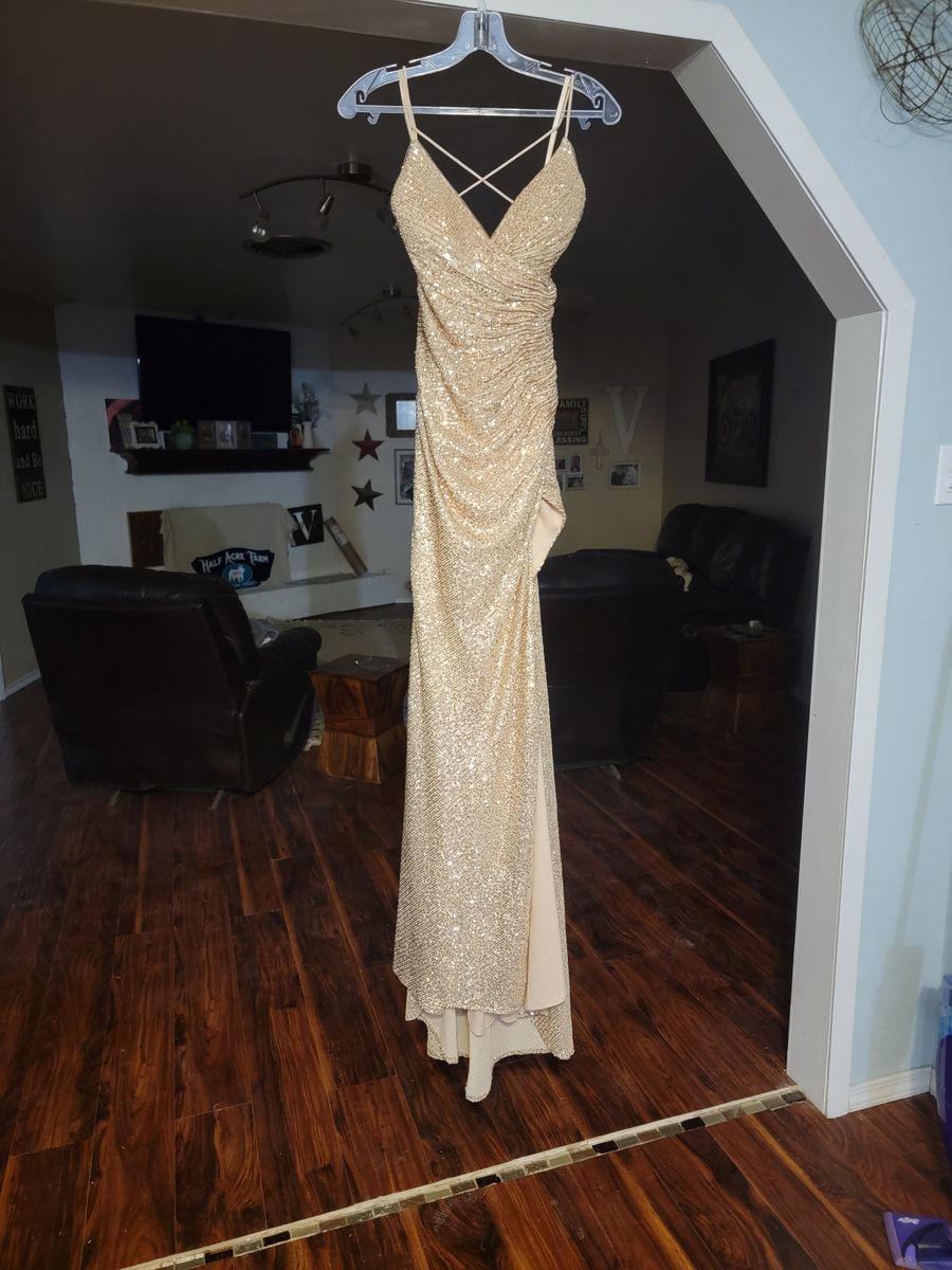 Size 0 Sequined Gold Side Slit Dress on Queenly