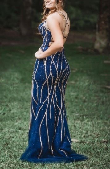 Size M Prom Sequined Navy Blue Mermaid Dress on Queenly