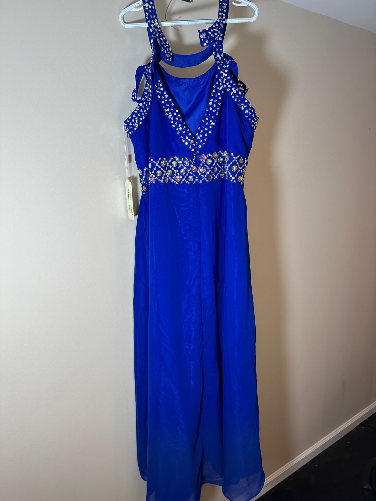 Plus Size 20 Prom Sequined Blue Floor Length Maxi on Queenly