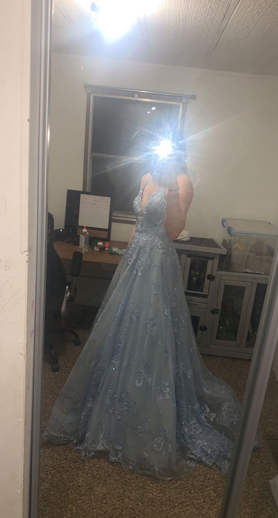 Size 2 Prom Lace Light Blue Ball Gown on Queenly