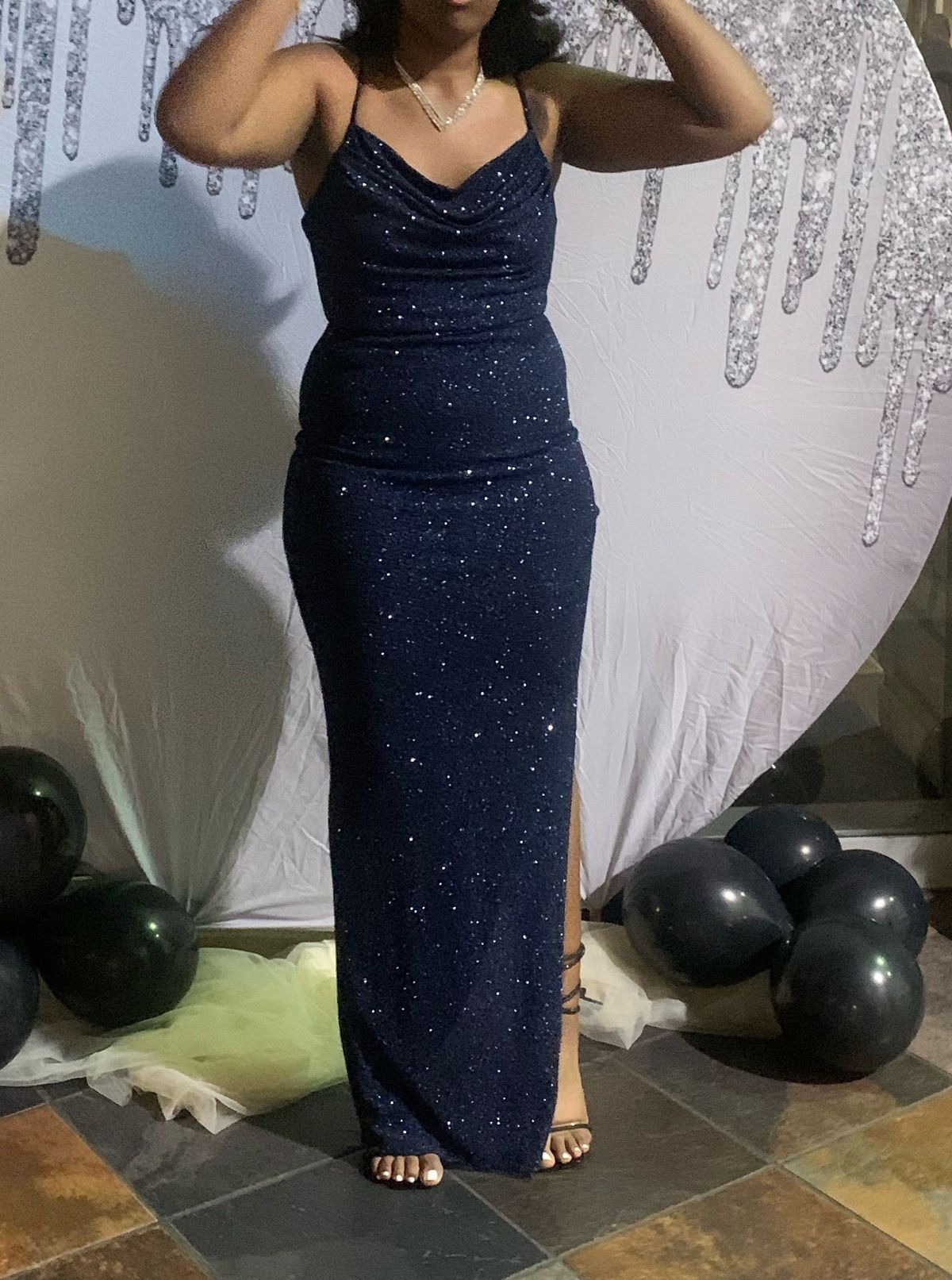 Windsor Plus Size 16 Prom Sequined Blue Side Slit Dress on Queenly