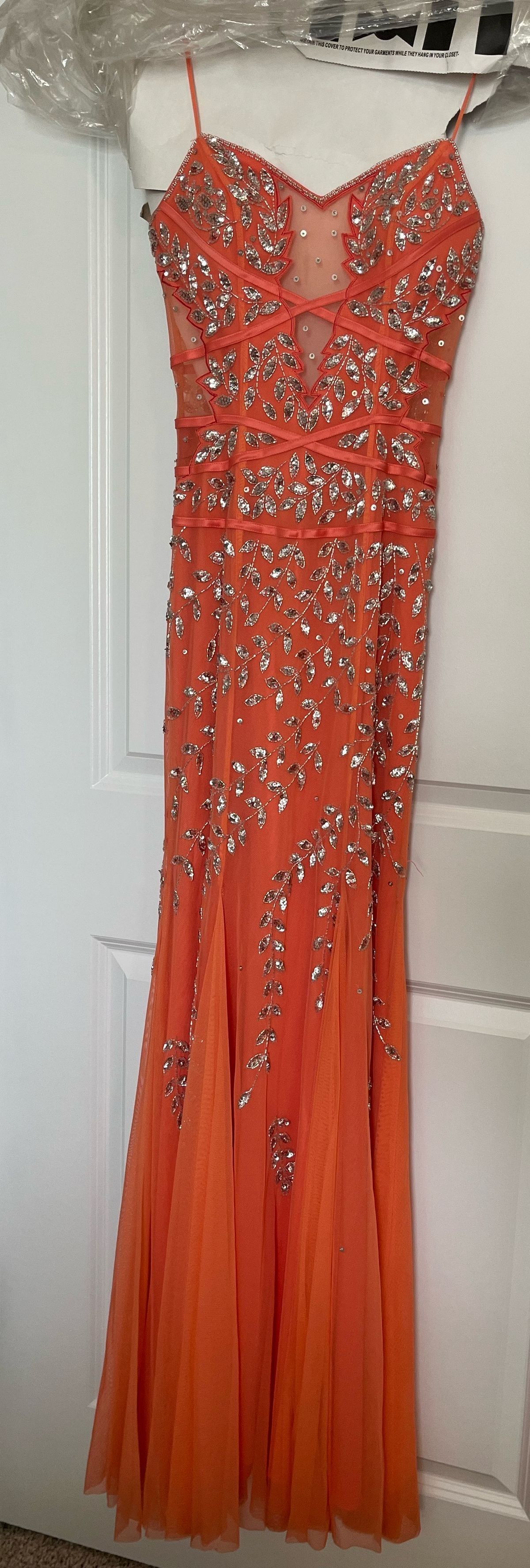 David's Bridal Size XS Prom Sequined Orange Mermaid Dress on Queenly