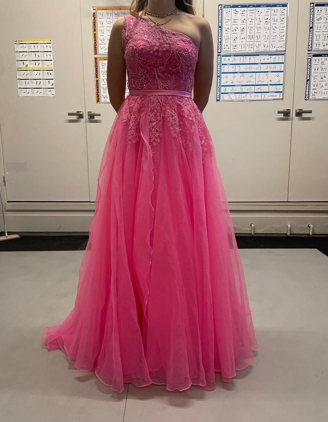 Sherri Hill Size 6 Prom One Shoulder Sequined Hot Pink Ball Gown on Queenly