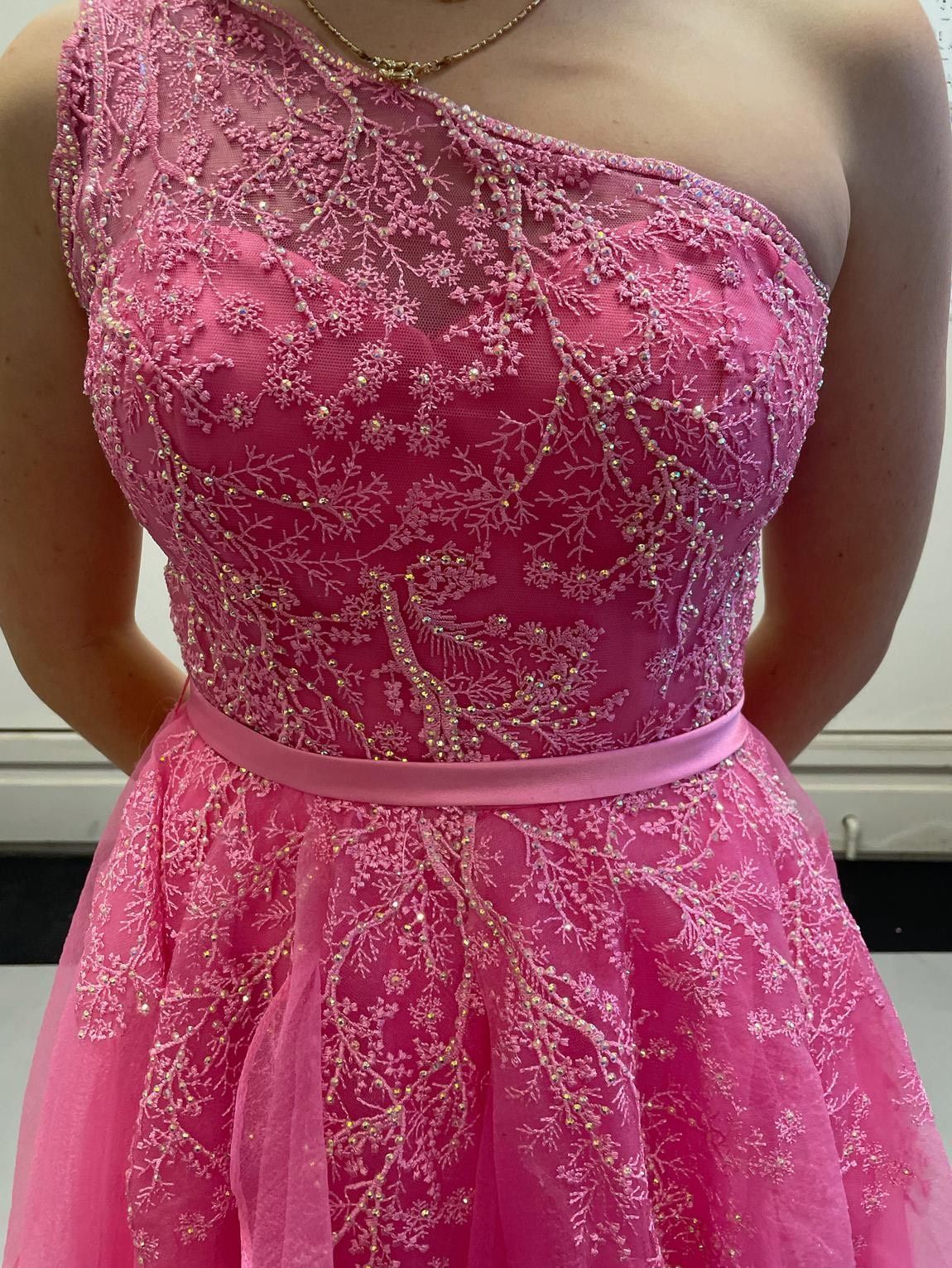 Sherri Hill Size 6 Prom One Shoulder Sequined Hot Pink Ball Gown on Queenly