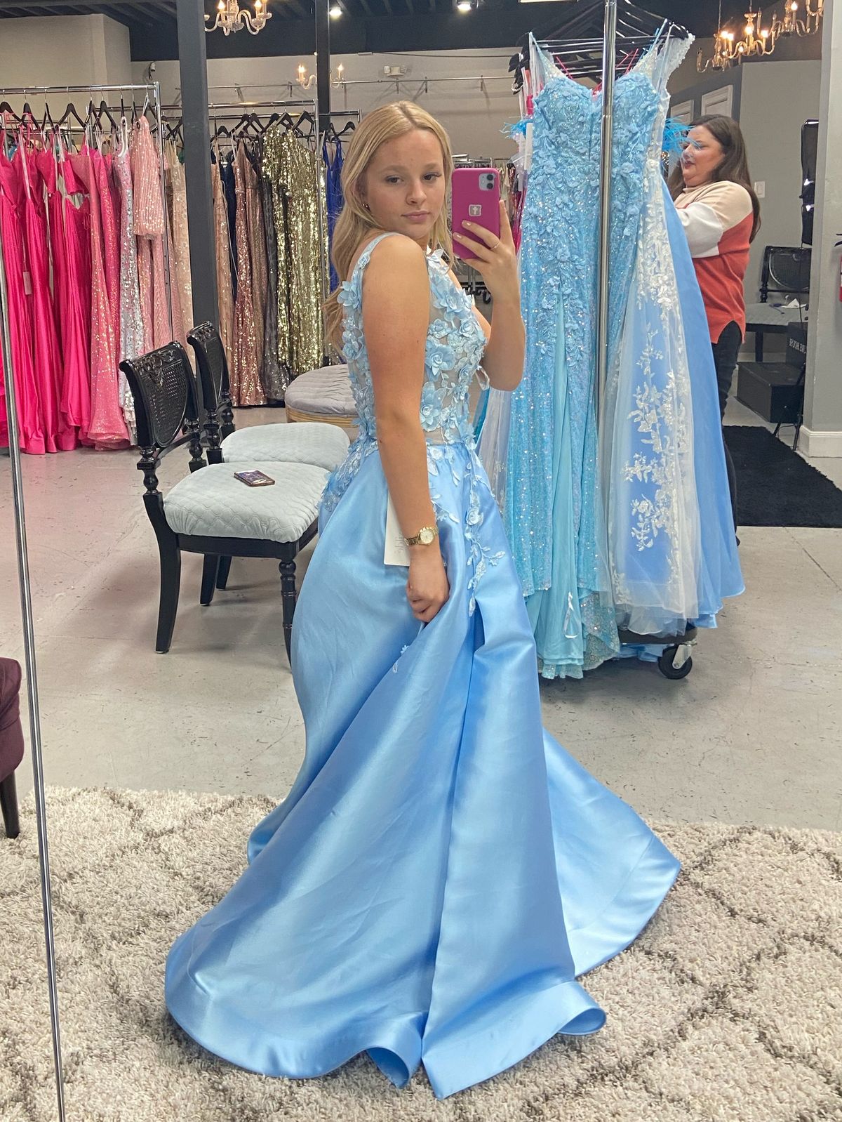 Ellie Wilde Size 2 Prom Plunge Sequined Light Blue Ball Gown on Queenly