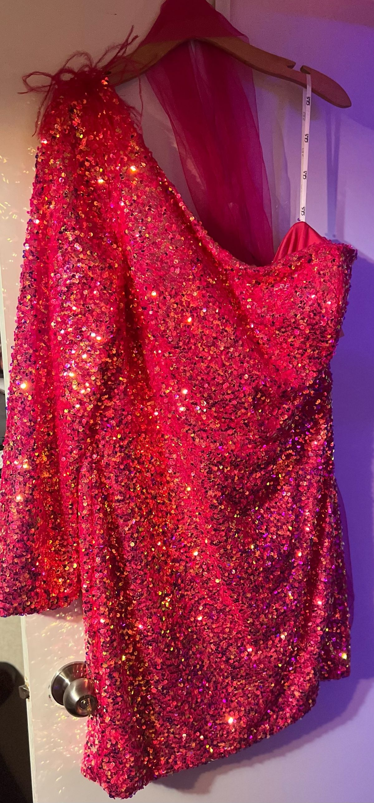 Elizabeth K Size 2X Prom One Shoulder Sequined Hot Pink Cocktail Dress on Queenly