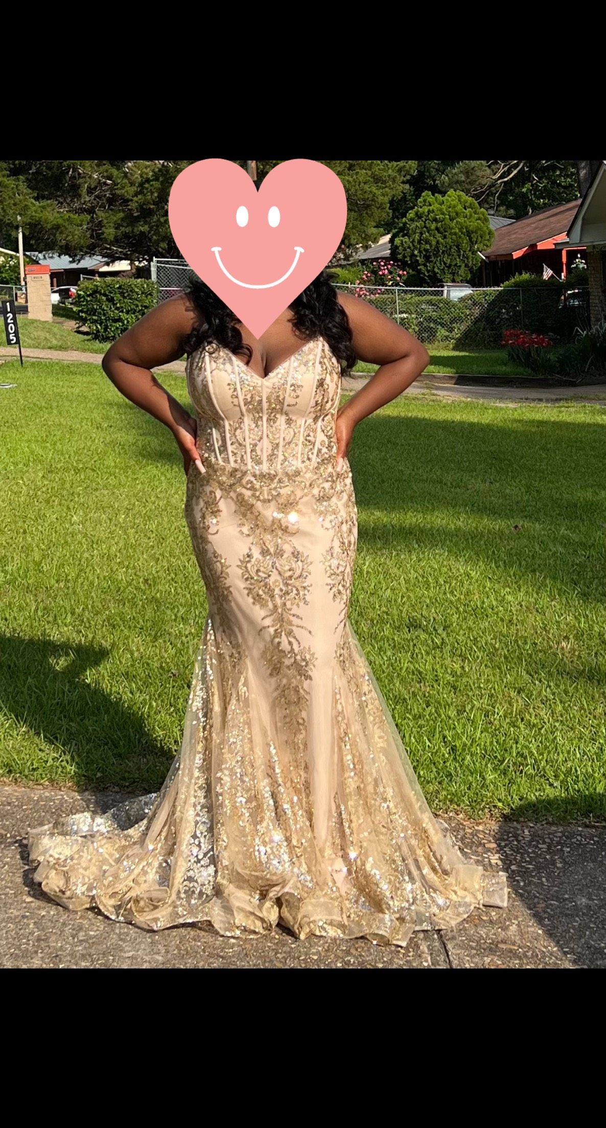 Stella Couture Plus Size 16 Prom Gold Mermaid Dress on Queenly