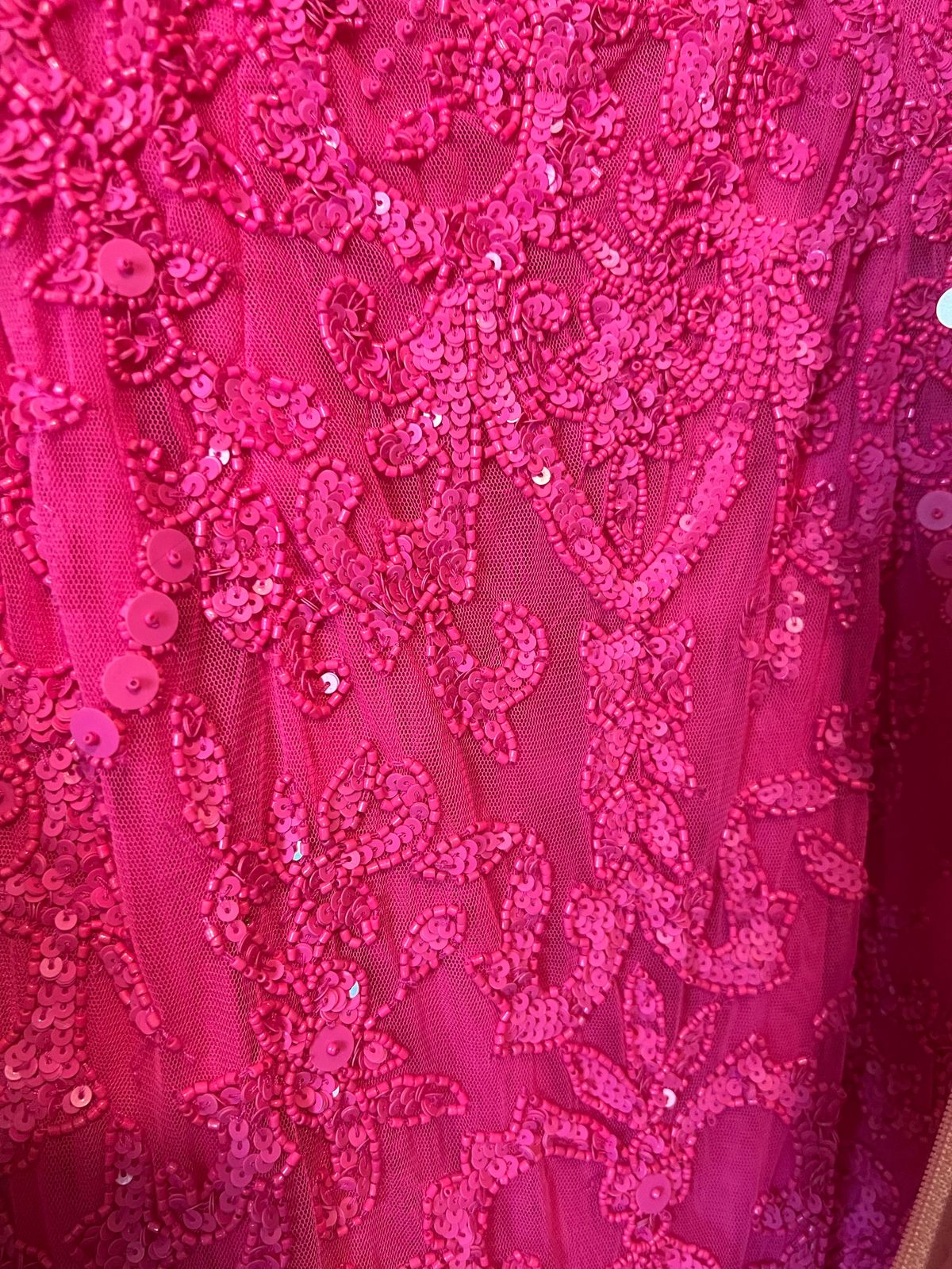 Sherri Hill Size 6 Prom Long Sleeve Sequined Hot Pink Dress With Train on Queenly