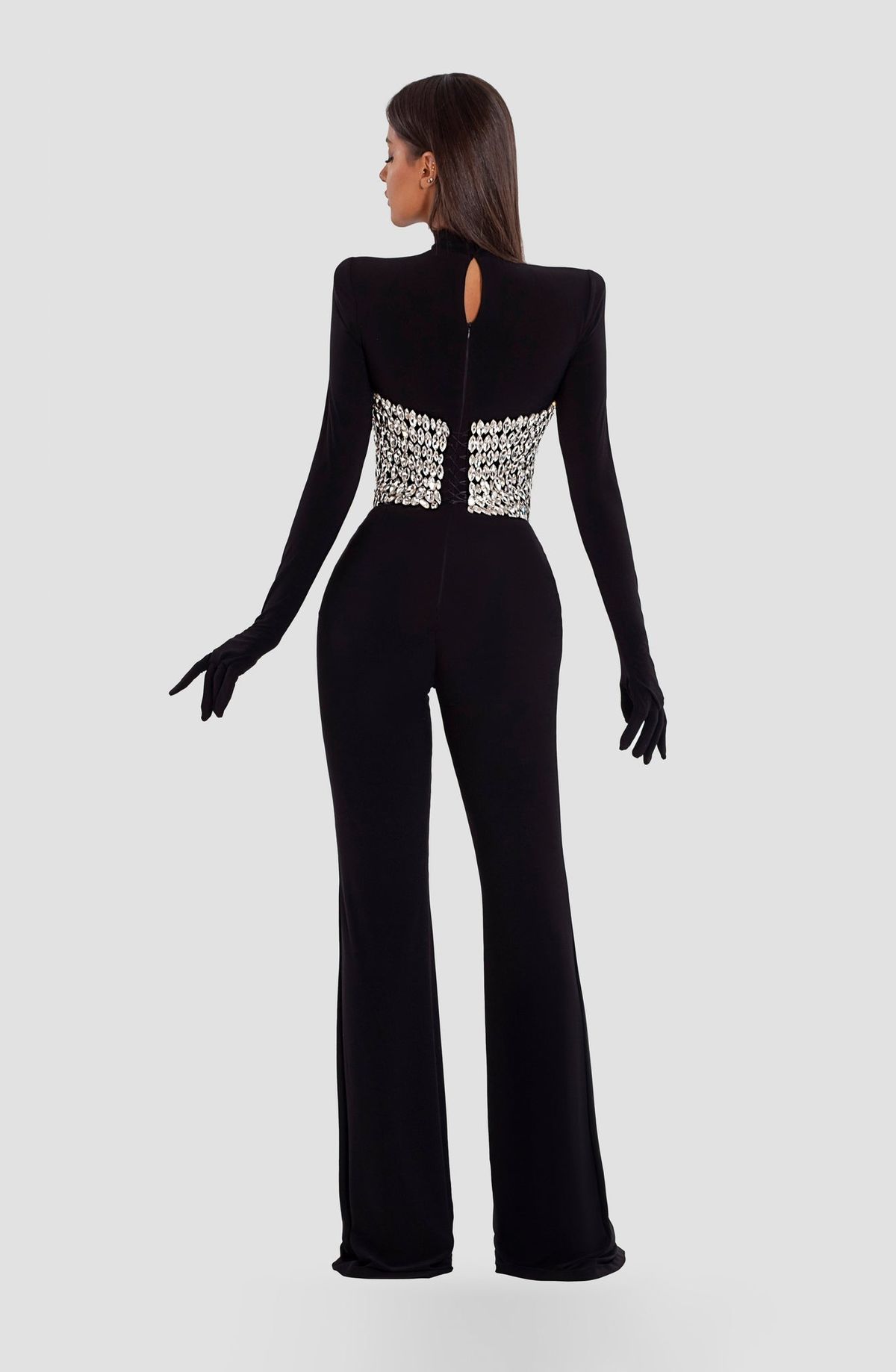 Style AD5030 Albina Dyla Size XS Pageant Long Sleeve Black Formal Jumpsuit on Queenly