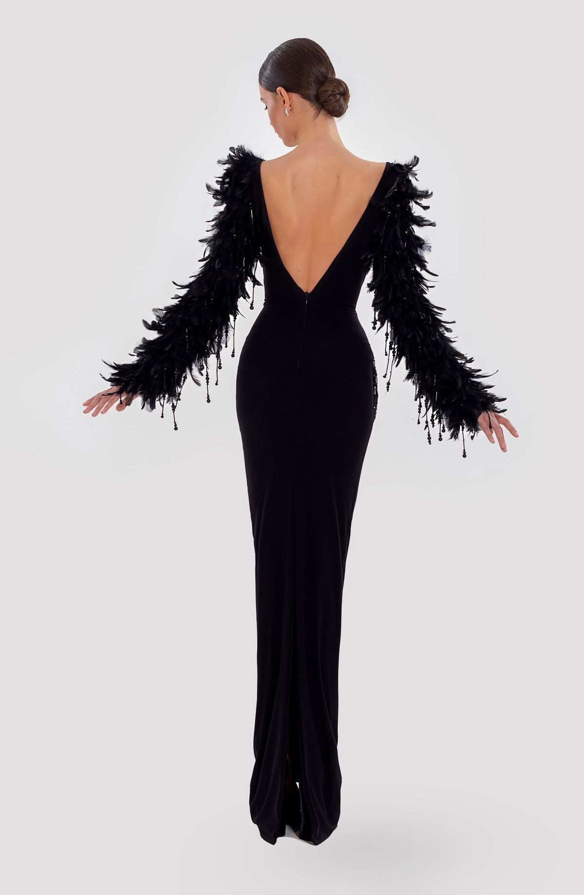 Style AD5012 Albina Dyla Size M Pageant Long Sleeve Sequined Black Floor Length Maxi on Queenly