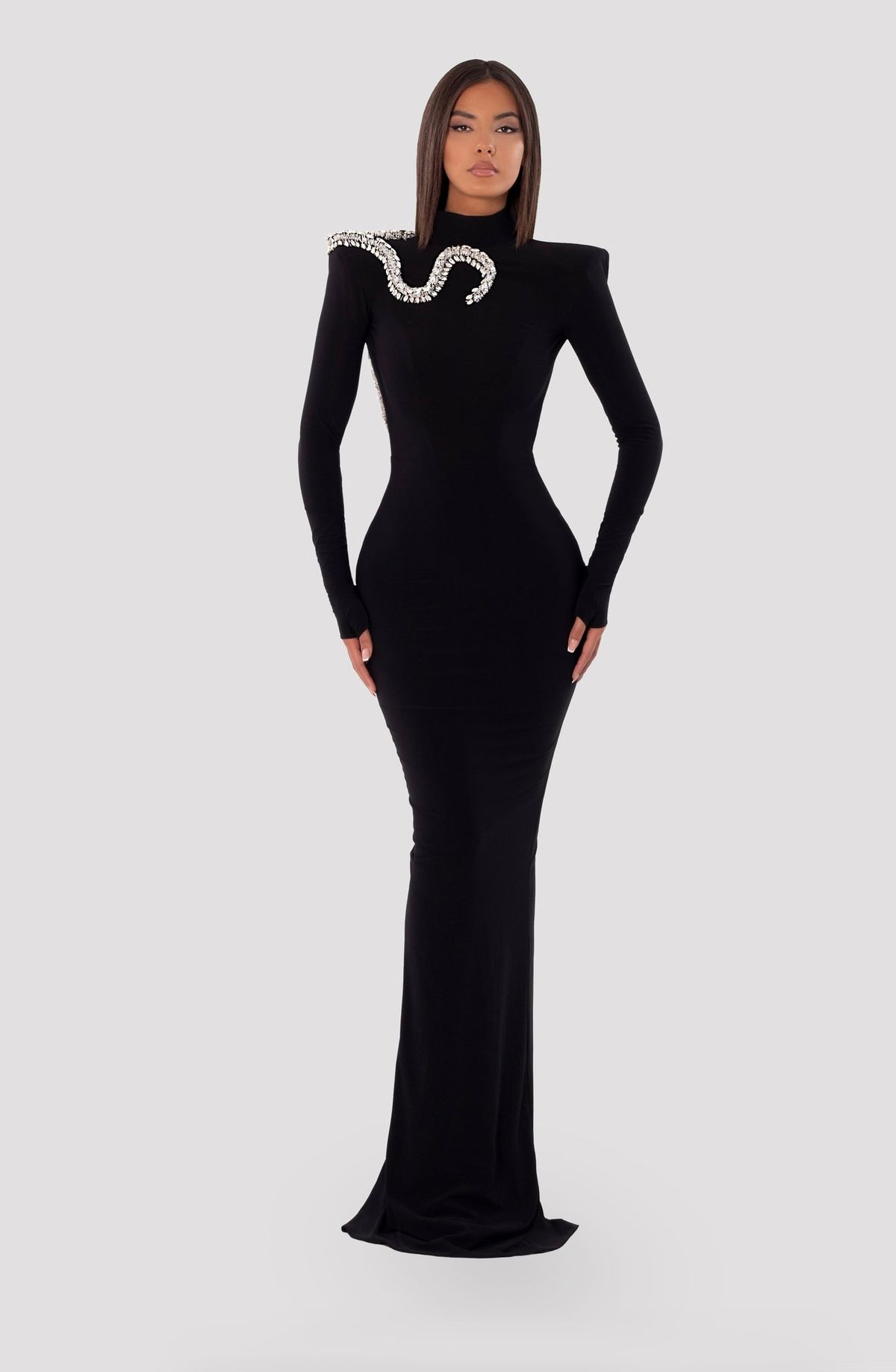 Style AD5039 Albina Dyla Size XXL Pageant High Neck Black Floor Length Maxi on Queenly
