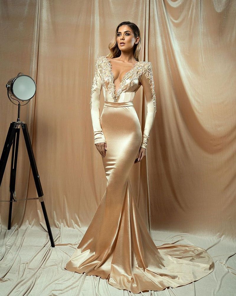 Style AD2078 Albina Dyla Size S Pageant Velvet Gold Mermaid Dress on Queenly