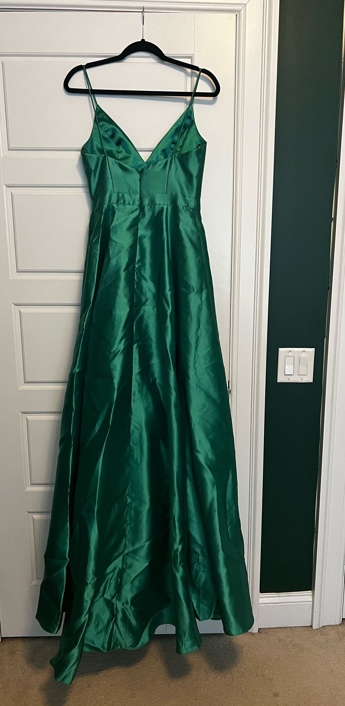 Jovani Size 4 Bridesmaid Satin Emerald Green A-line Dress on Queenly