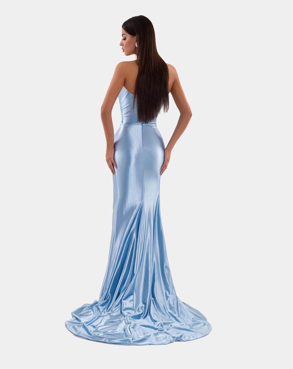 Style AD5118 Albina Dyla Size XL Pageant Sequined Light Blue Side Slit Dress on Queenly