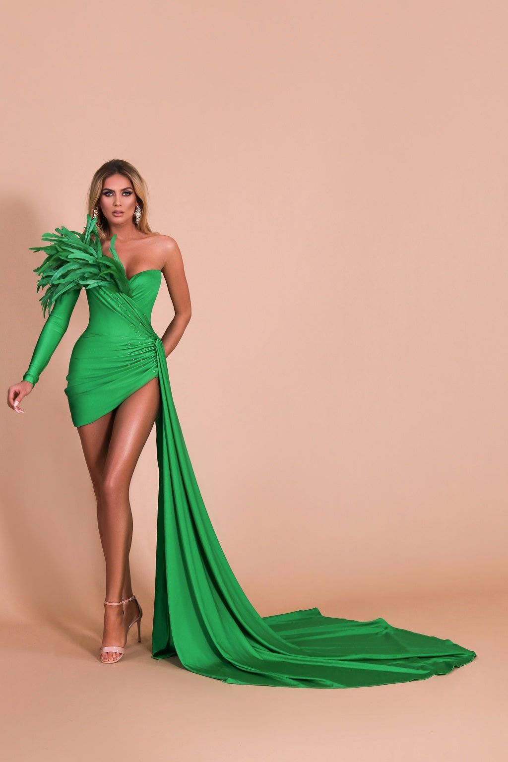 Style AD1998 Albina Dyla Size S Pageant Green Side Slit Dress on Queenly