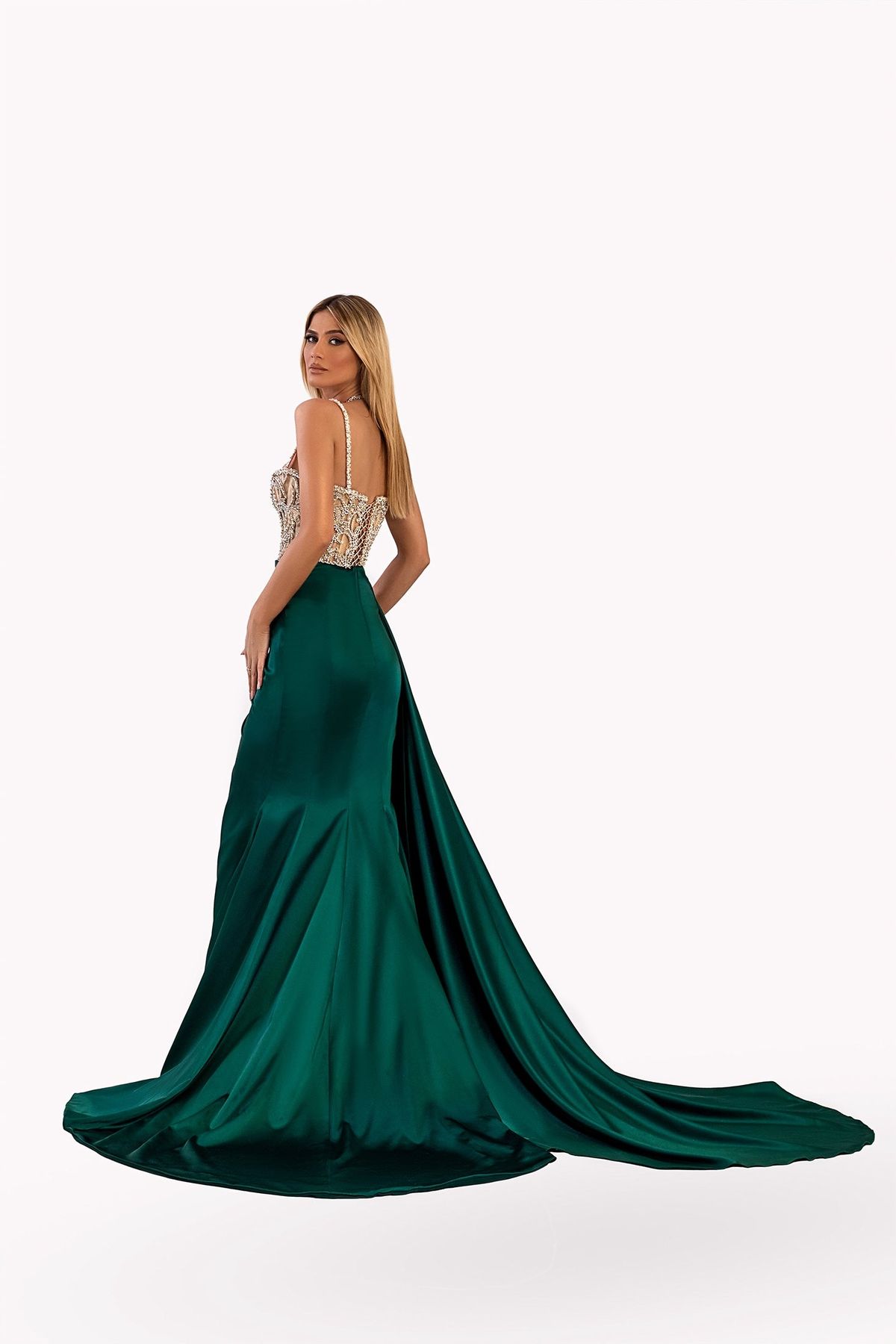 Style AD4014 Albina Dyla Size L Pageant Satin Green Floor Length Maxi on Queenly