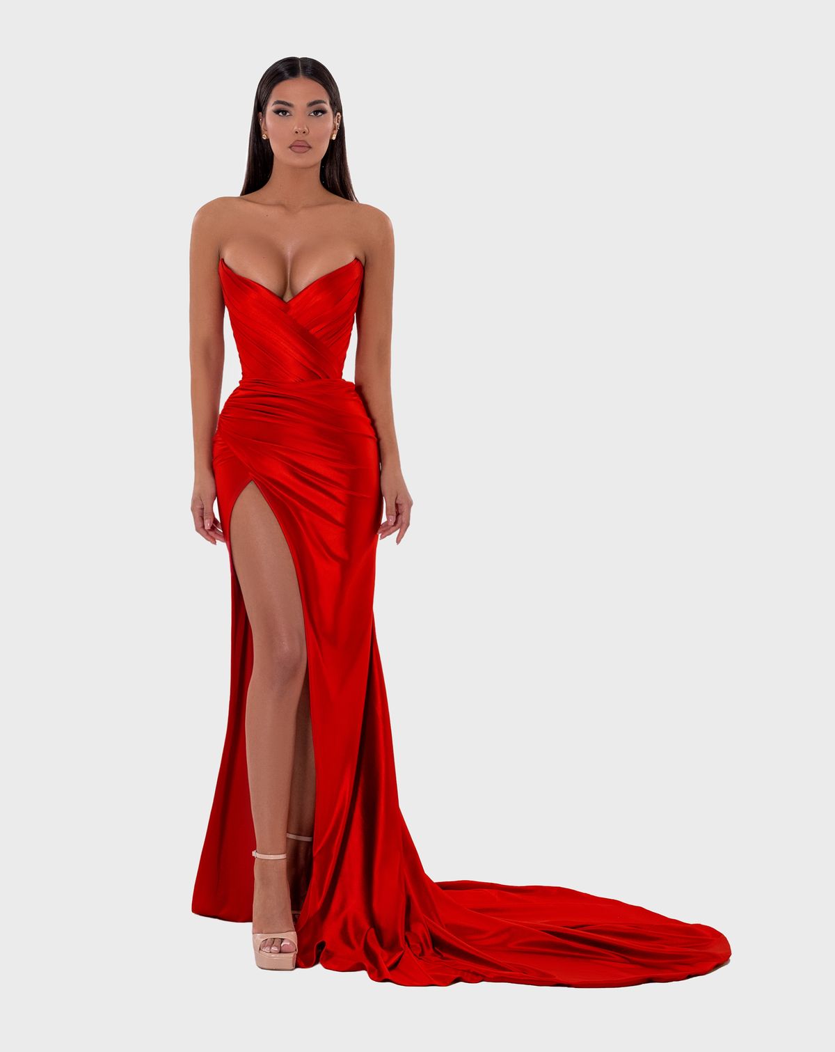 Style AD5106 Albina Dyla Size XS Pageant Red Side Slit Dress on Queenly
