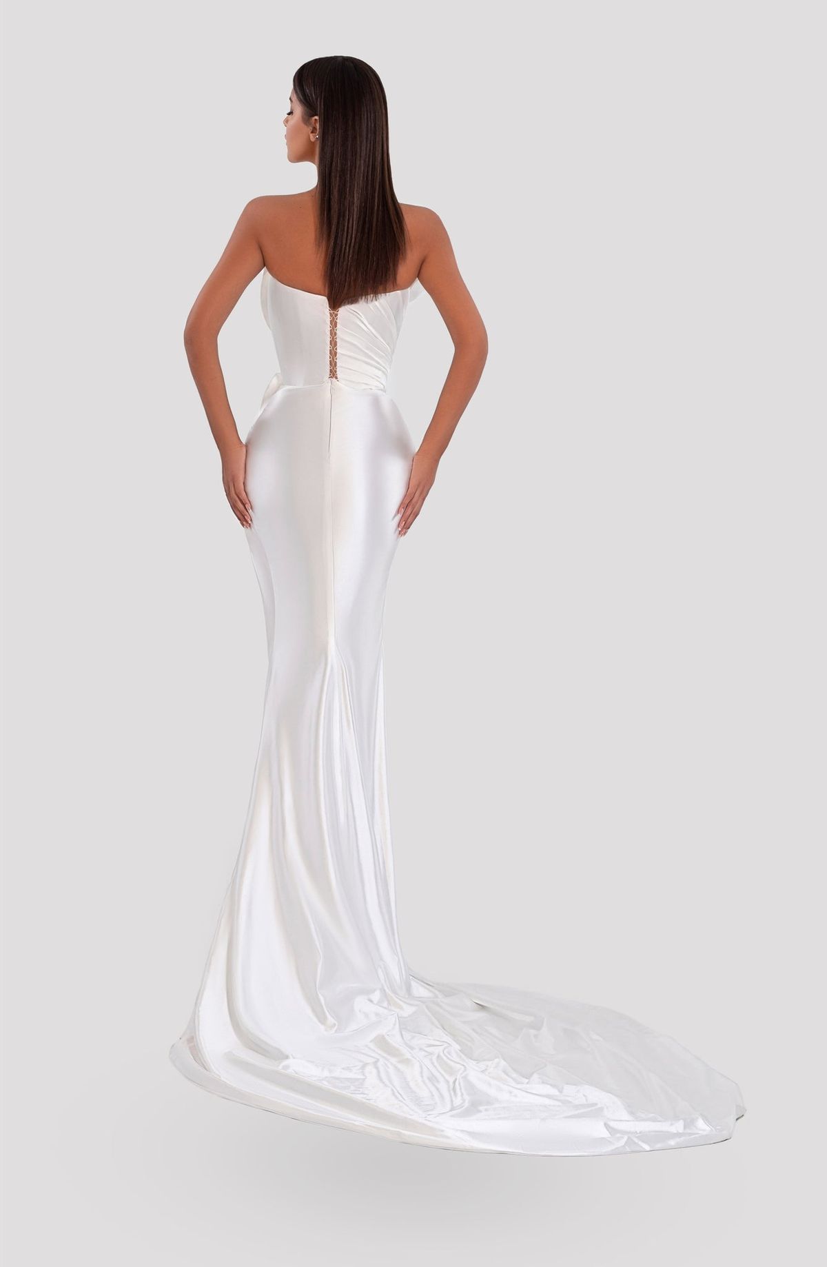 Style AD5044 Albina Dyla Size L Pageant Satin White Floor Length Maxi on Queenly