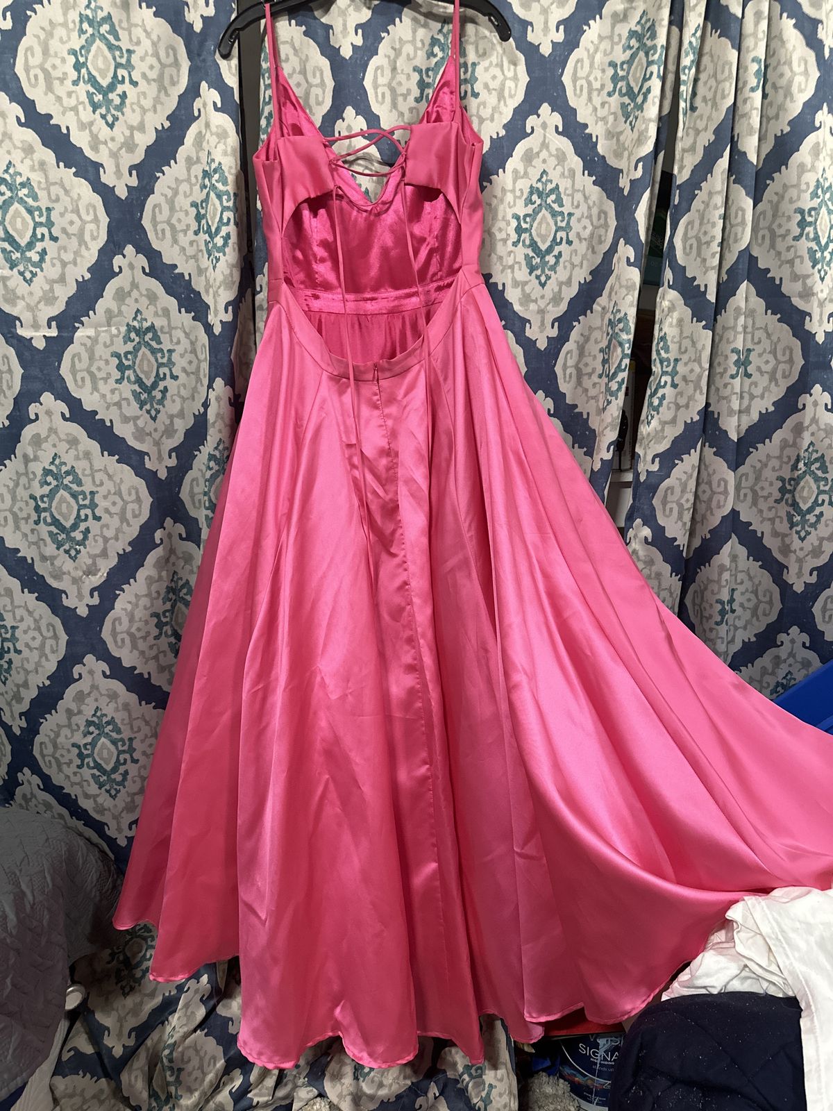 Jovani Size 14 Bridesmaid Plunge Satin Hot Pink Ball Gown on Queenly