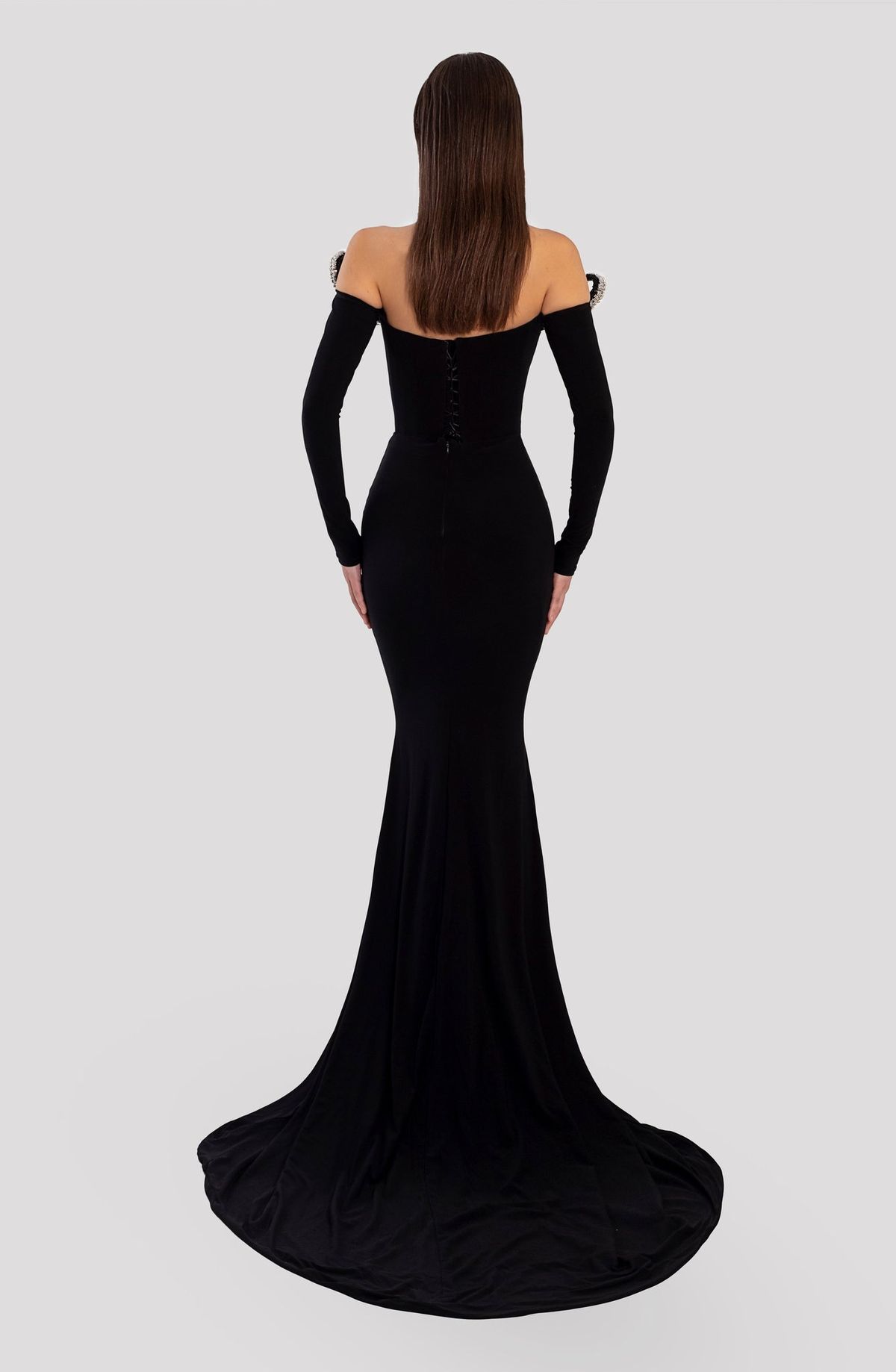Style AD5010 Albina Dyla Size XS Pageant Long Sleeve Sequined Black Floor Length Maxi on Queenly