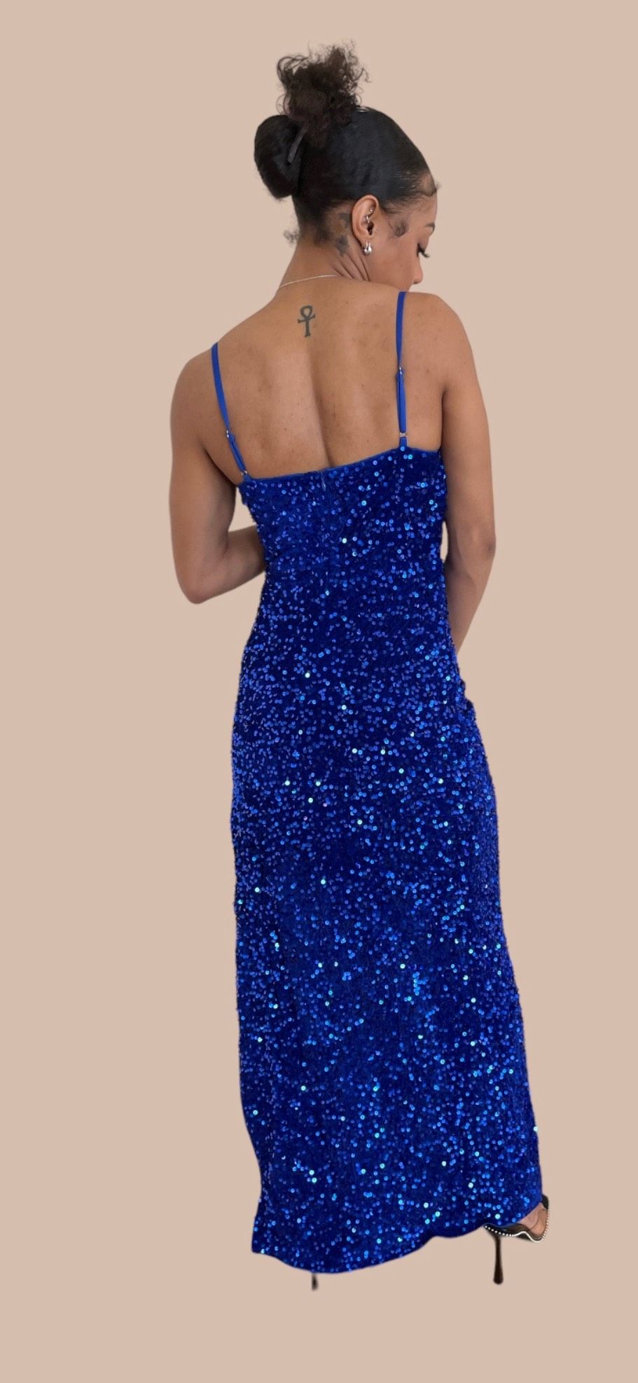 Size S Prom Sequined Blue Side Slit Dress on Queenly
