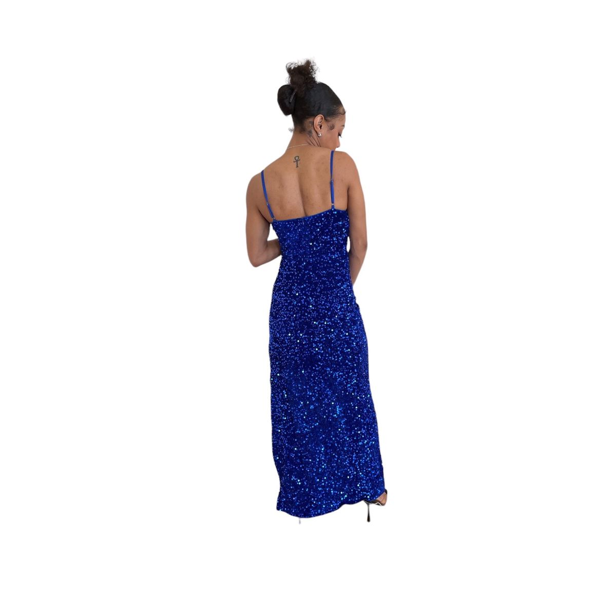 Size M Prom Sequined Royal Blue Side Slit Dress on Queenly