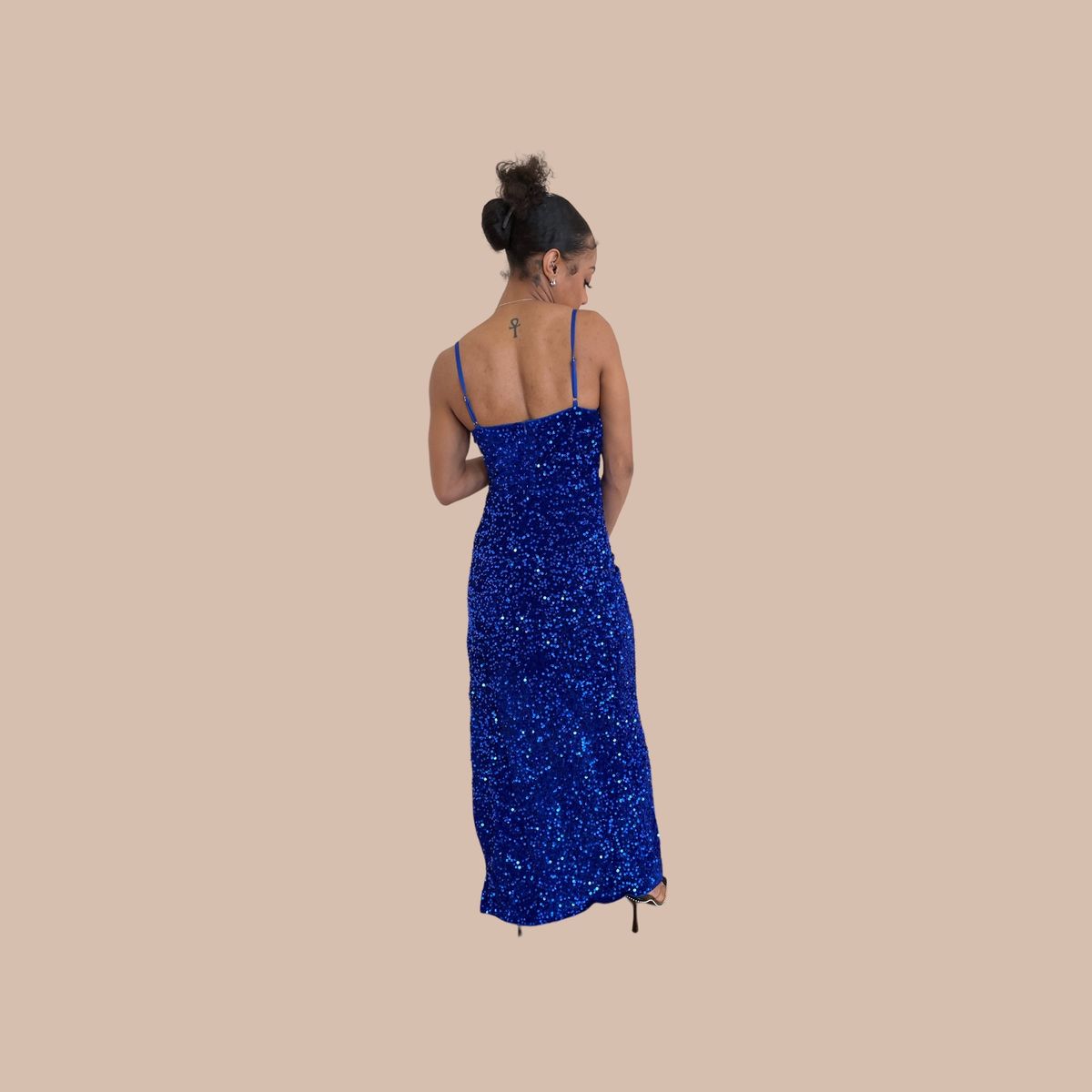 Size L Prom Sequined Royal Blue Side Slit Dress on Queenly