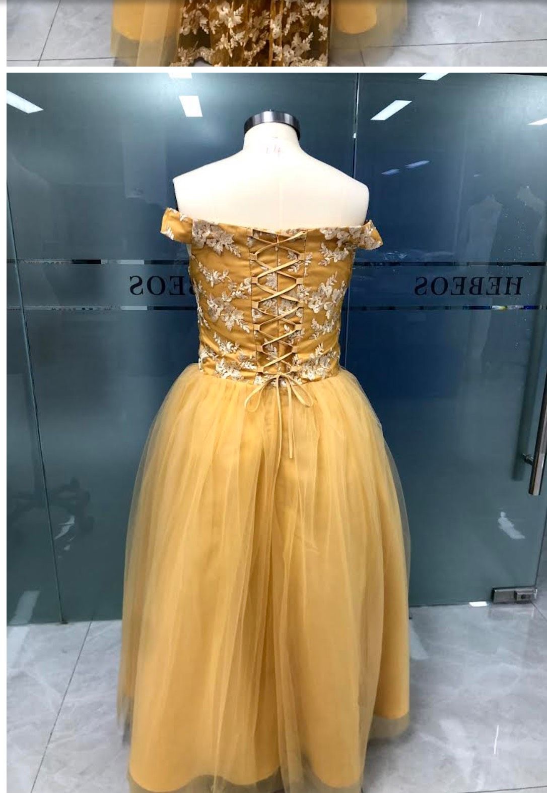 Size 14 Prom Gold Ball Gown on Queenly