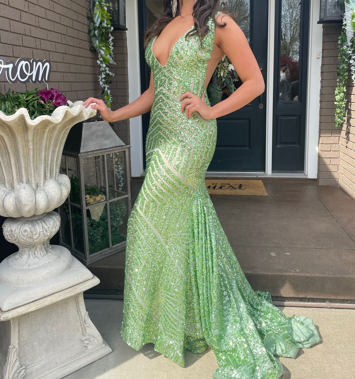 Jovani Size 2 Bridesmaid Plunge Light Green Mermaid Dress on Queenly
