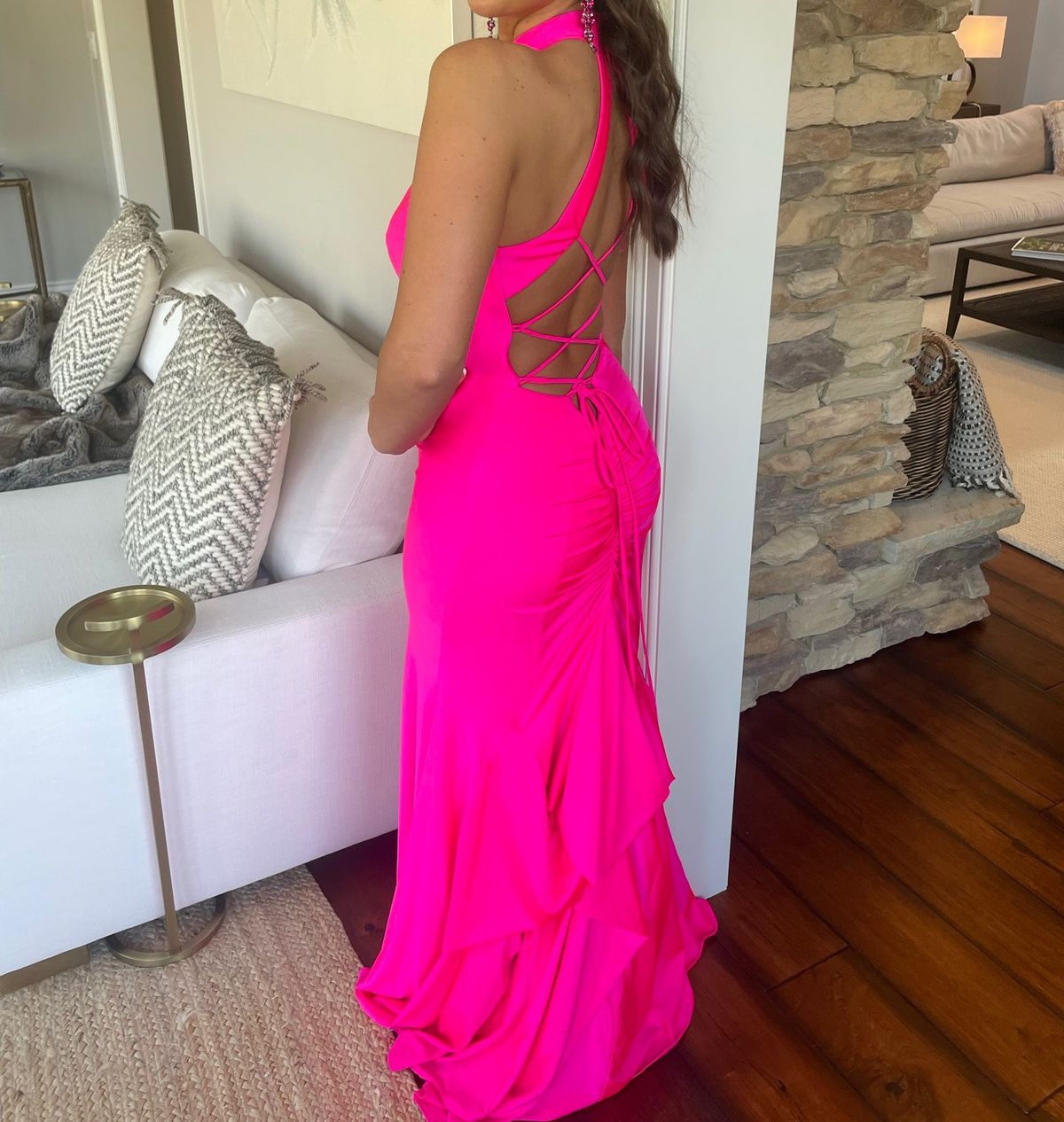 Sherri Hill Size 0 Prom High Neck Hot Pink Floor Length Maxi on Queenly