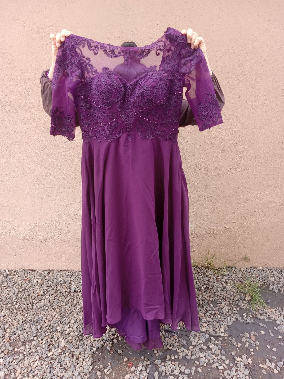 Size 4 Lace Purple Ball Gown on Queenly