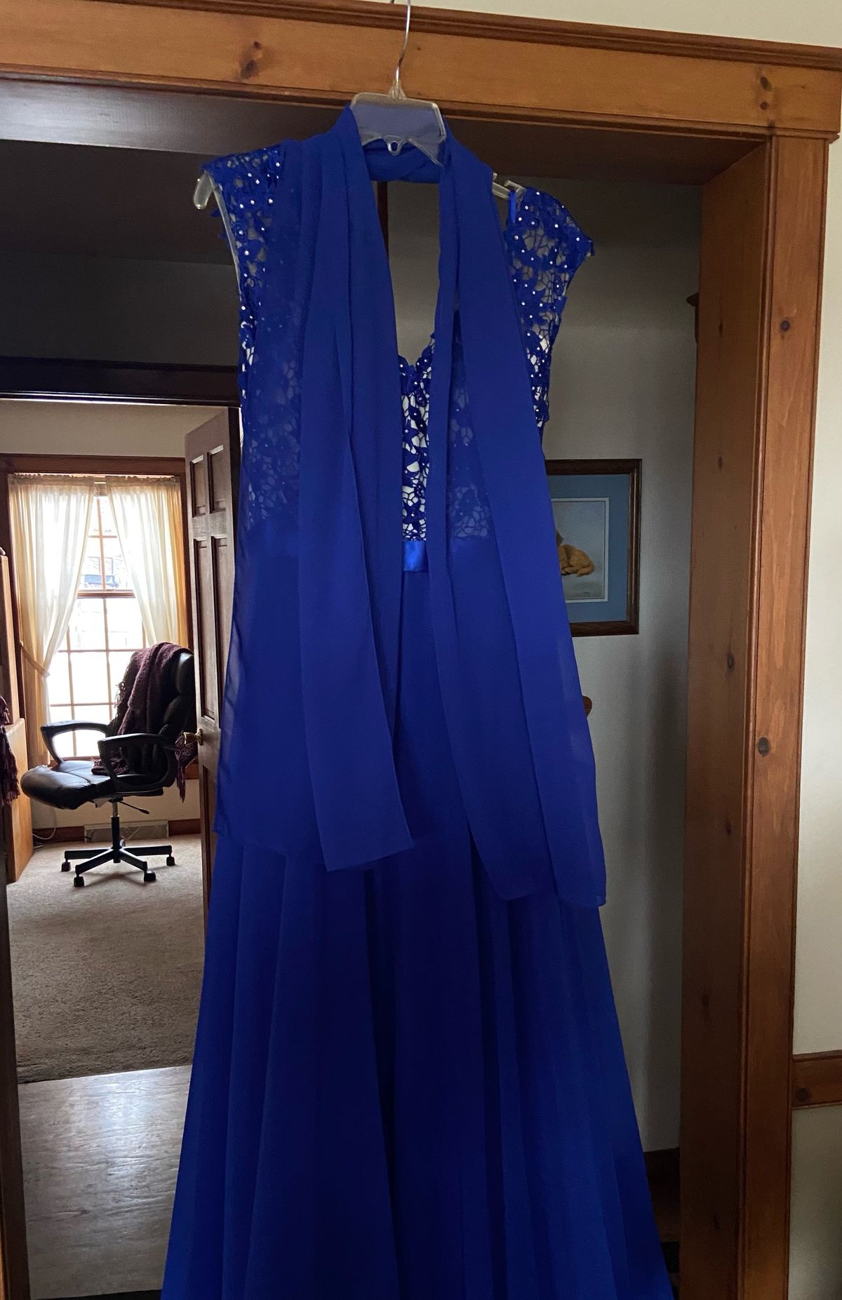 Size 14 Prom Lace Royal Blue Floor Length Maxi on Queenly
