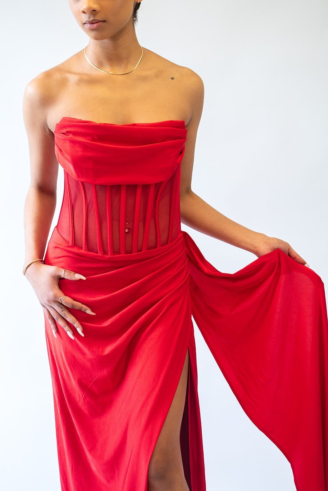Size S Strapless Red Dress With Train on Queenly