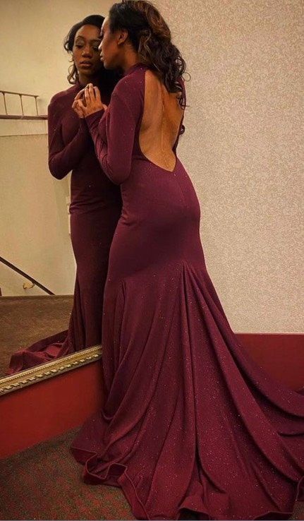 Jovani Size 10 Prom Long Sleeve Sequined Burgundy Red Floor Length Maxi on Queenly
